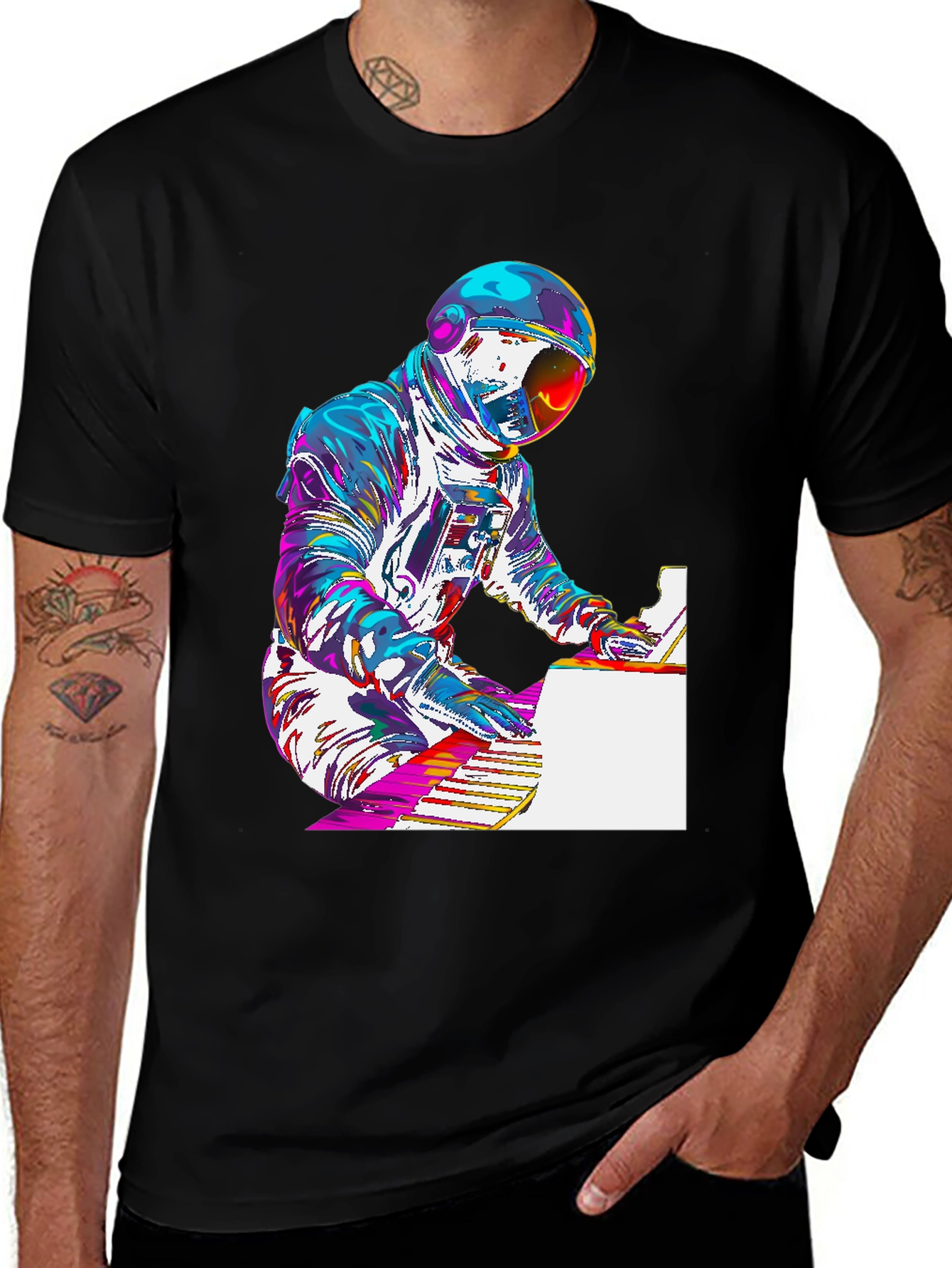 Astronaut Piano Player Graphic T-Shirt