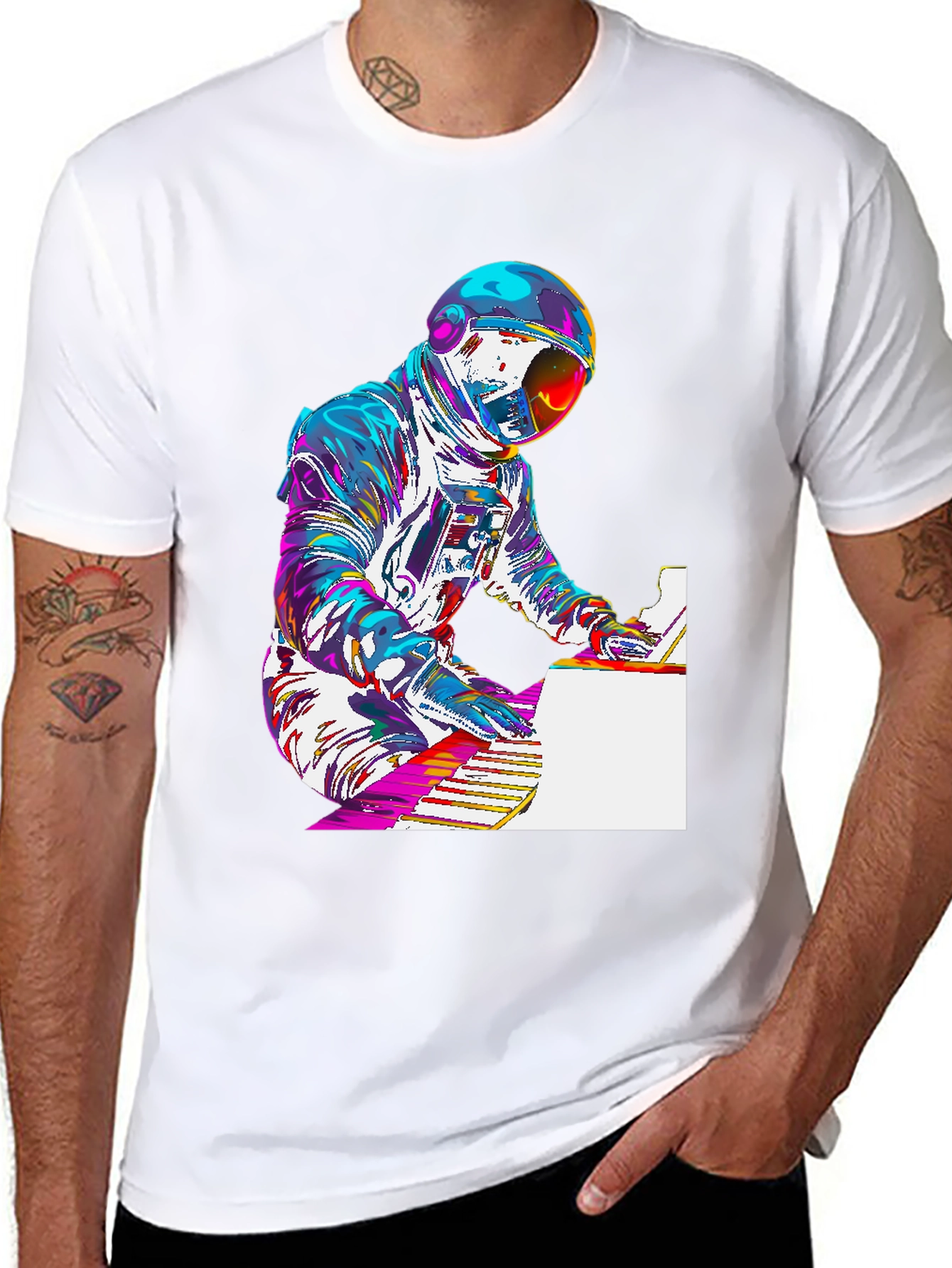 Astronaut Piano Player Graphic T-Shirt