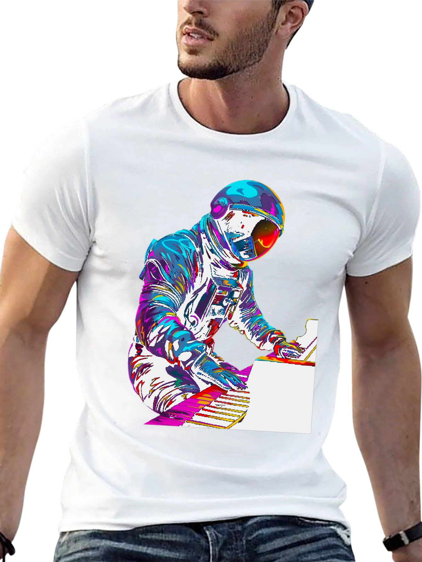 Astronaut Piano Player Graphic T-Shirt