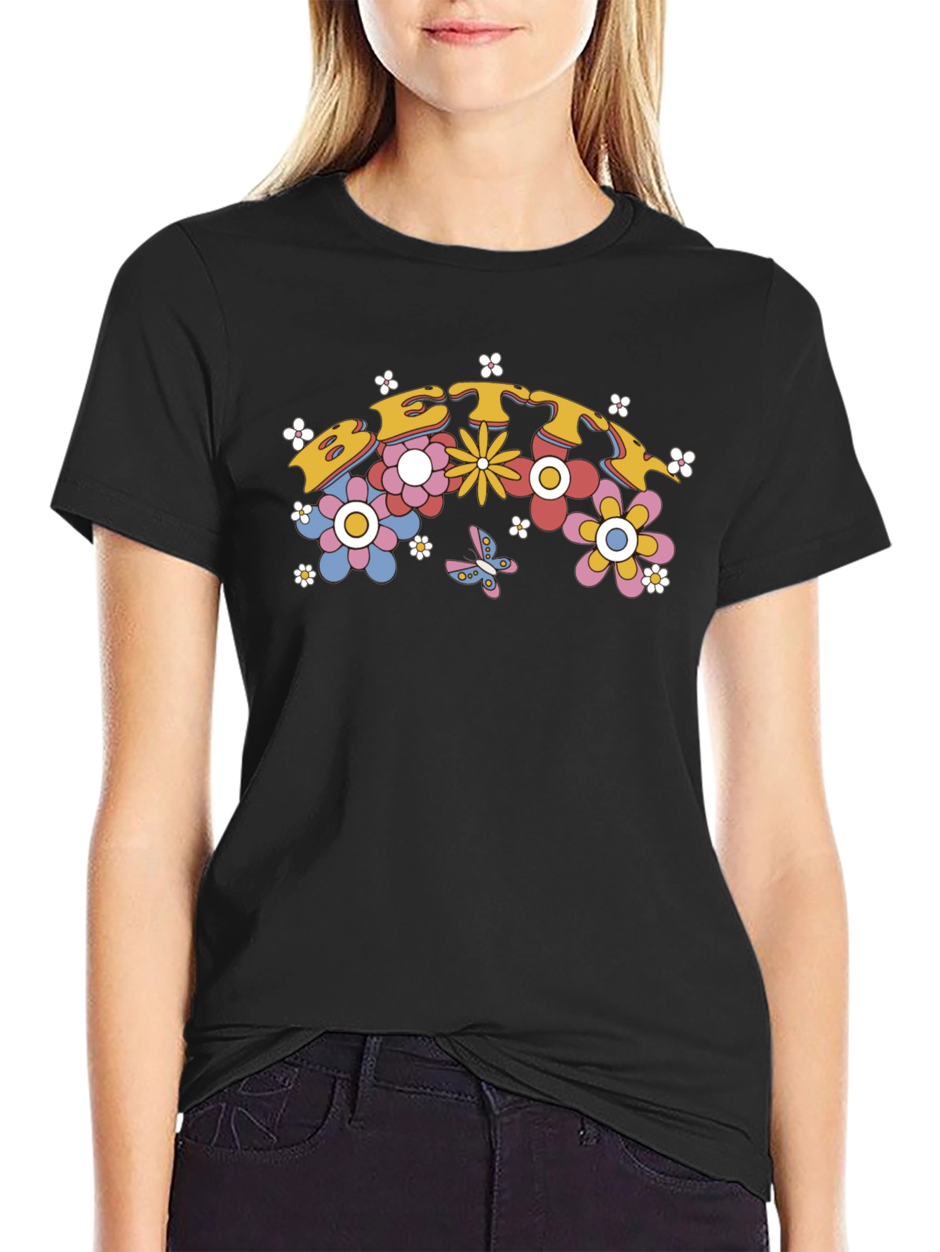 Retro Floral Graphic Tee - Black