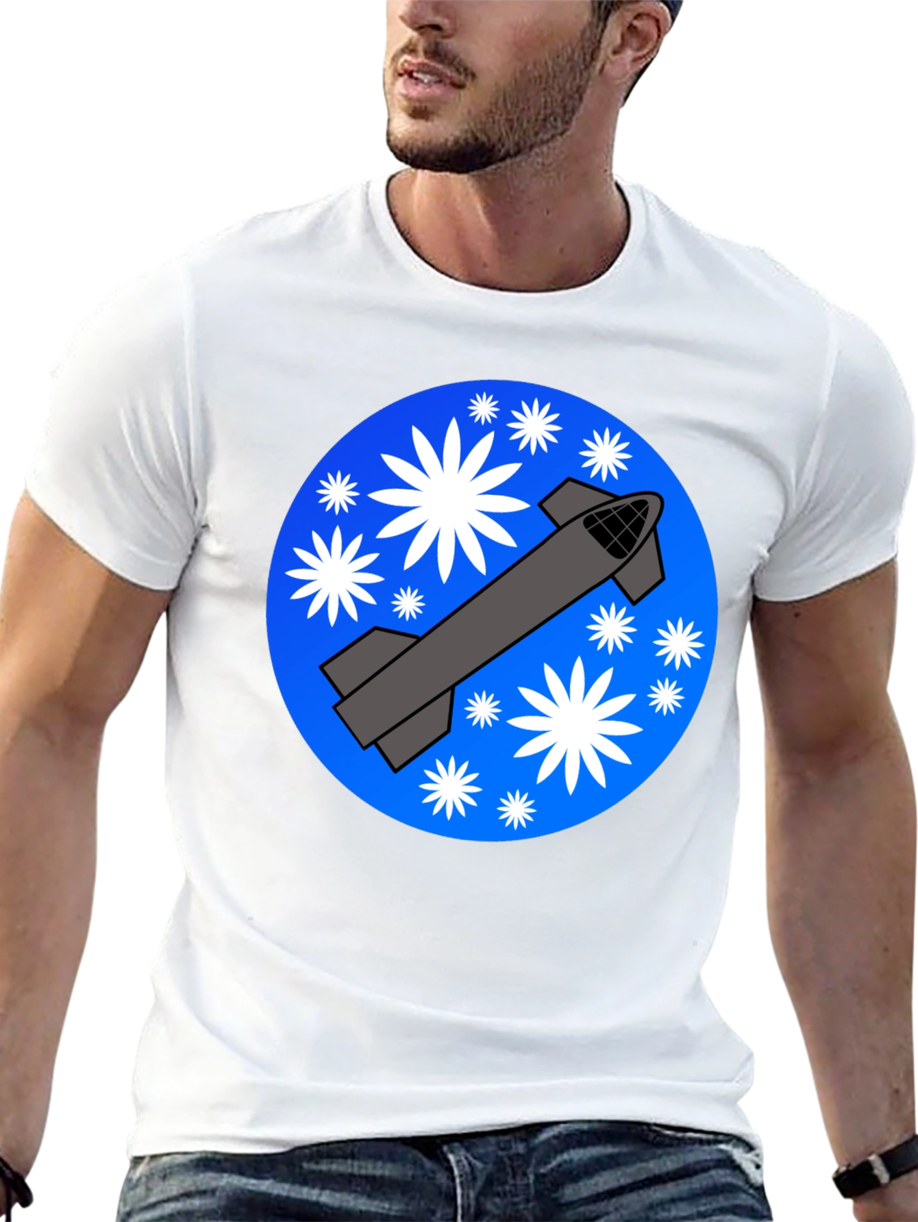 Space Rocket Graphic T-Shirt - Starry Launch Design