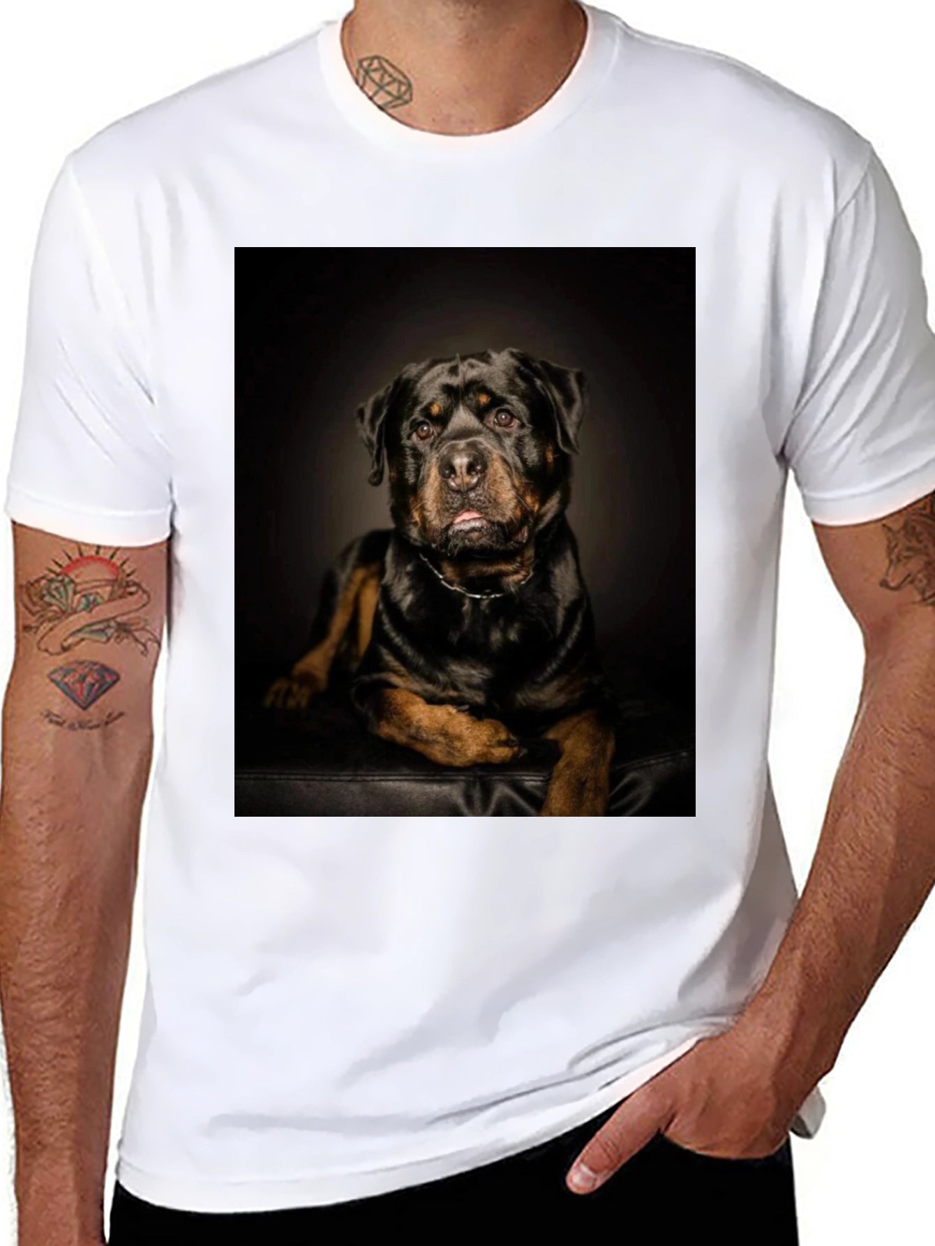 Rottweiler Dog Portrait Black T-Shirt