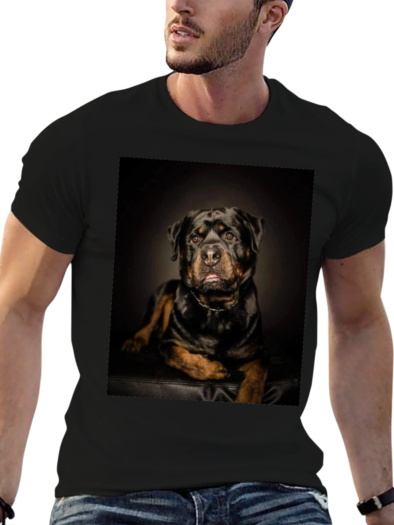Rottweiler Dog Portrait Black T-Shirt