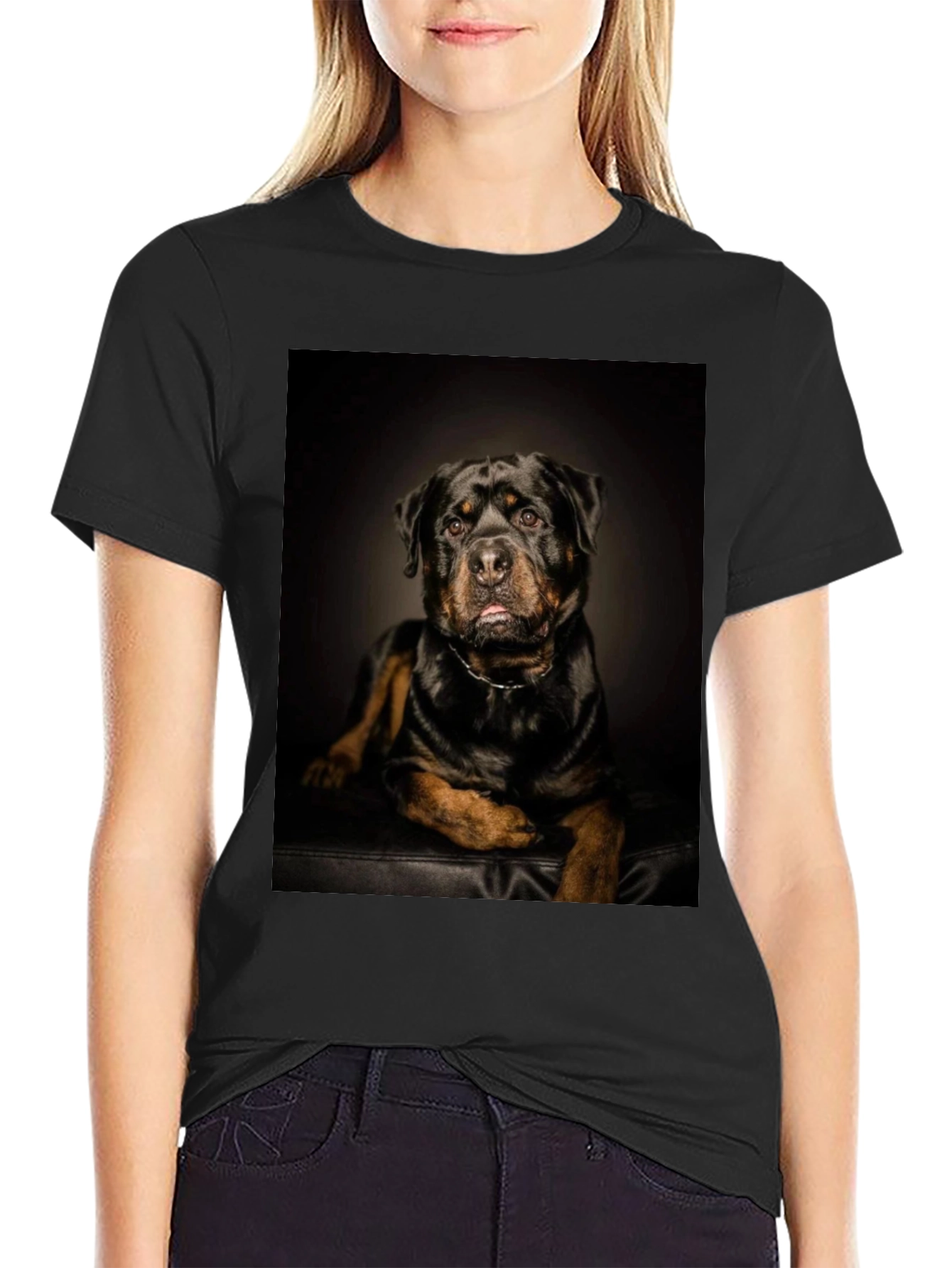 Rottweiler Dog Portrait Black T-Shirt