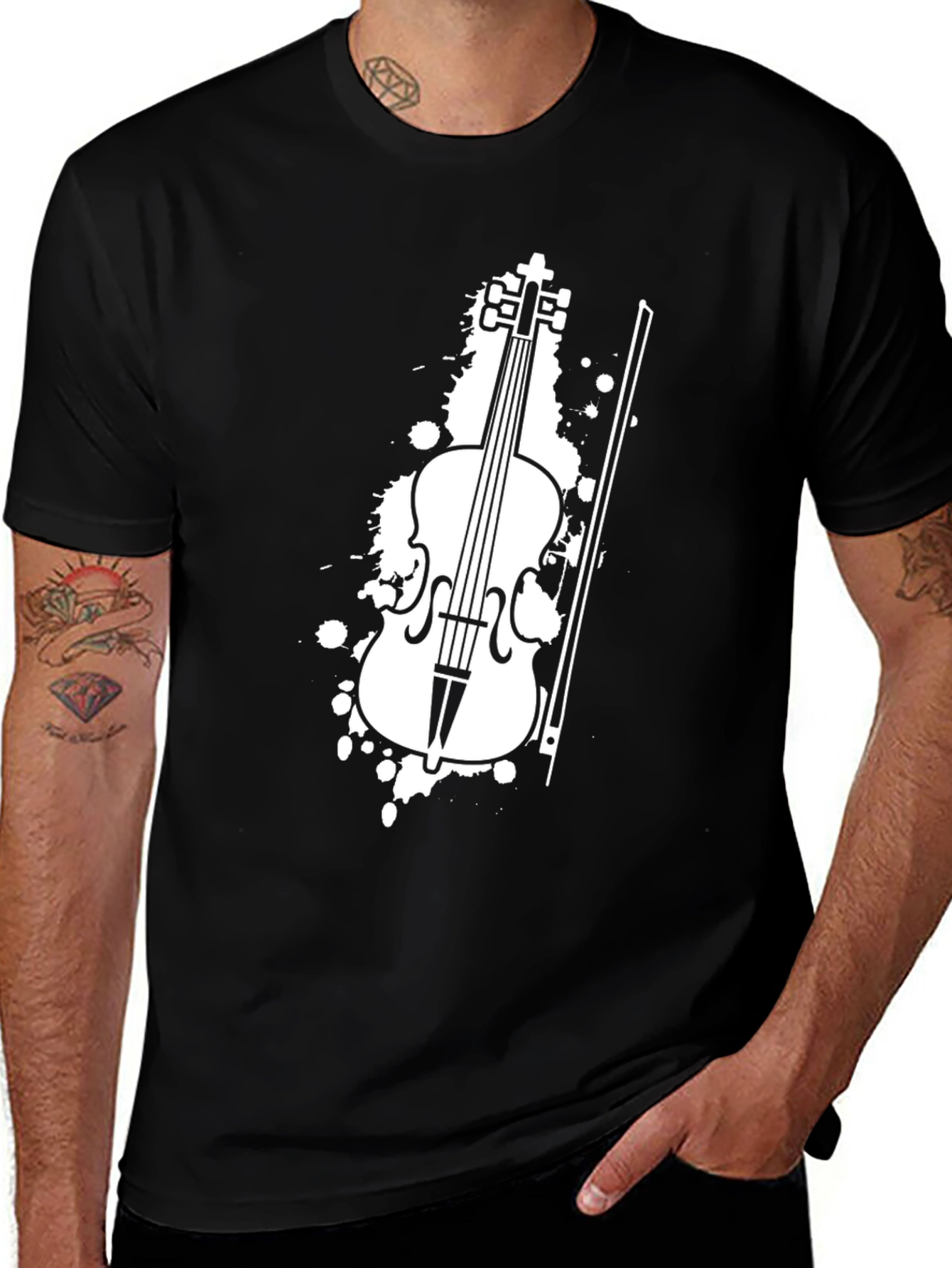 Violin Graphic Tee - Black Cotton T-Shirt