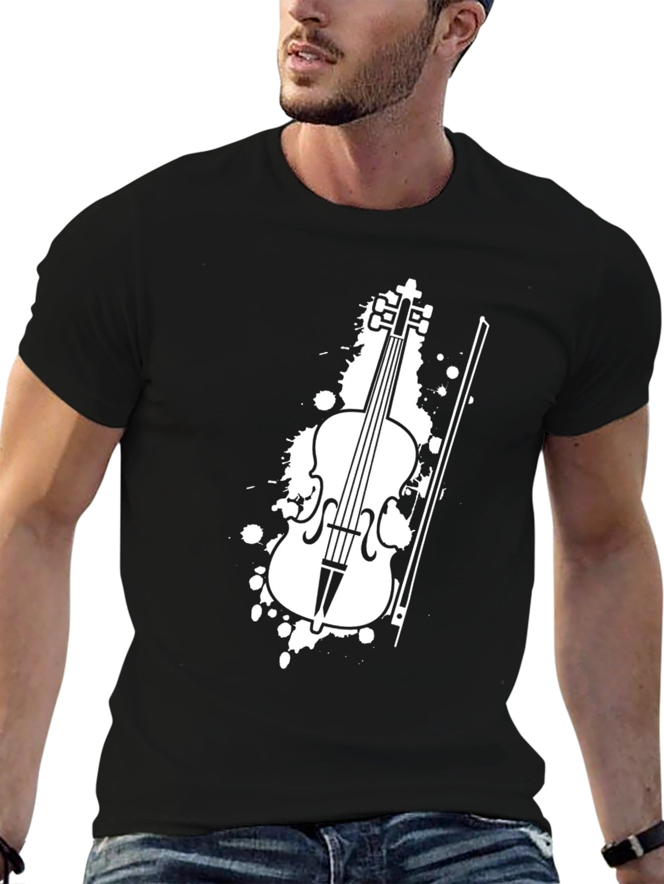 Violin Graphic Tee - Black Cotton T-Shirt