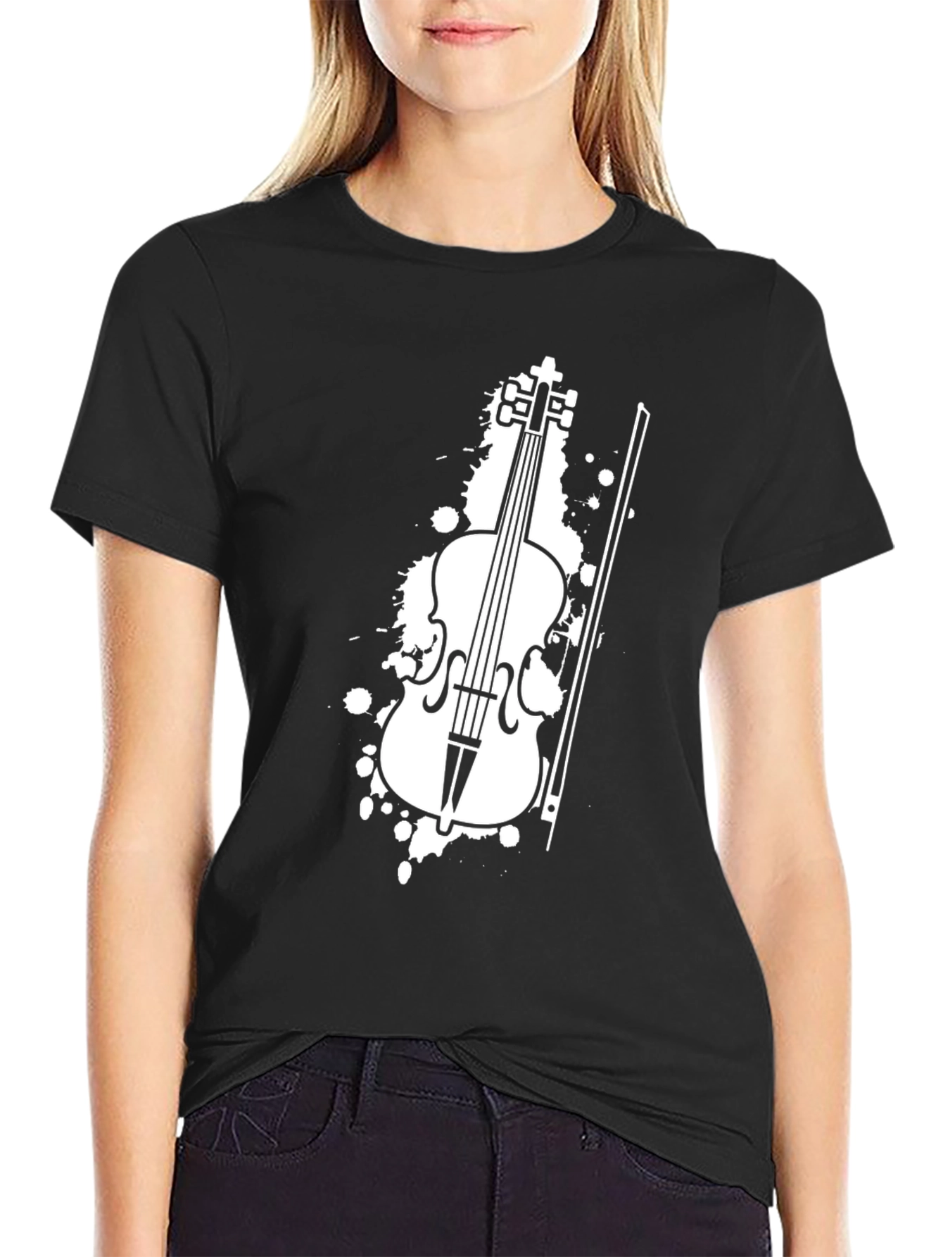 Violin Graphic Tee - Black Cotton T-Shirt