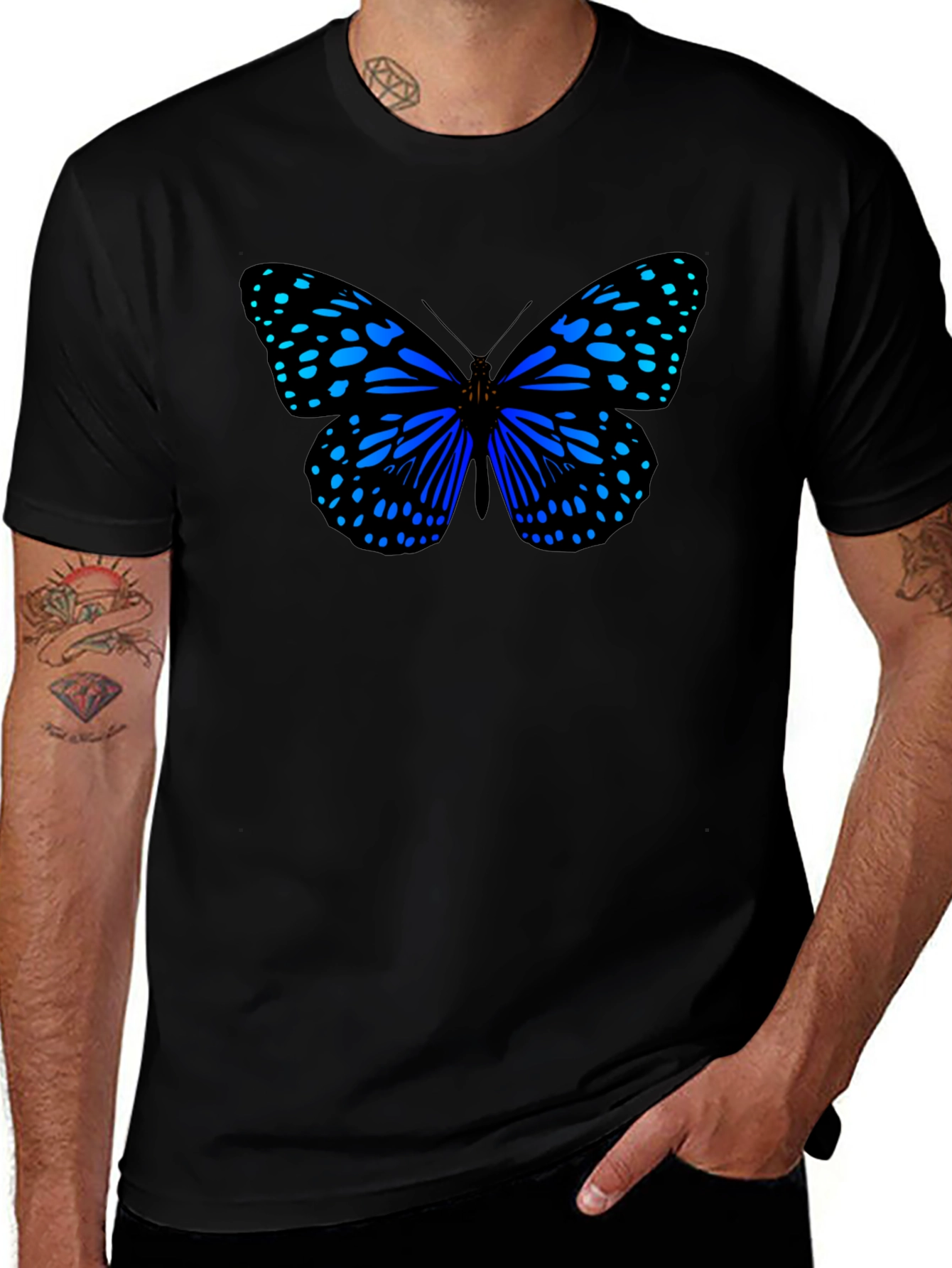 Blue Butterfly Graphic Print T-Shirt