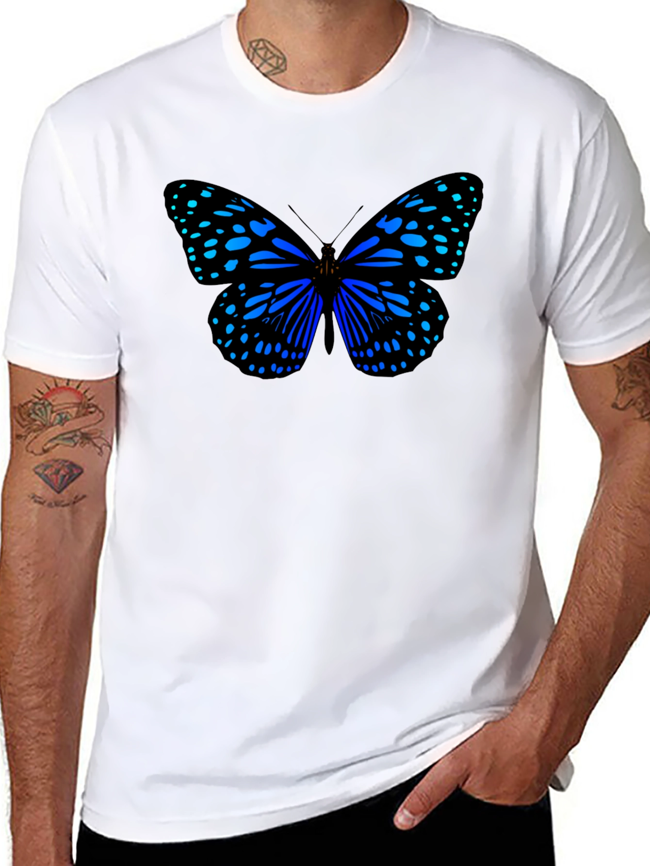 Blue Butterfly Graphic Print T-Shirt