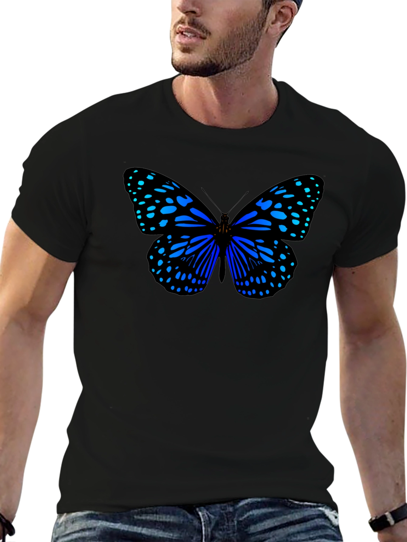 Blue Butterfly Graphic Print T-Shirt