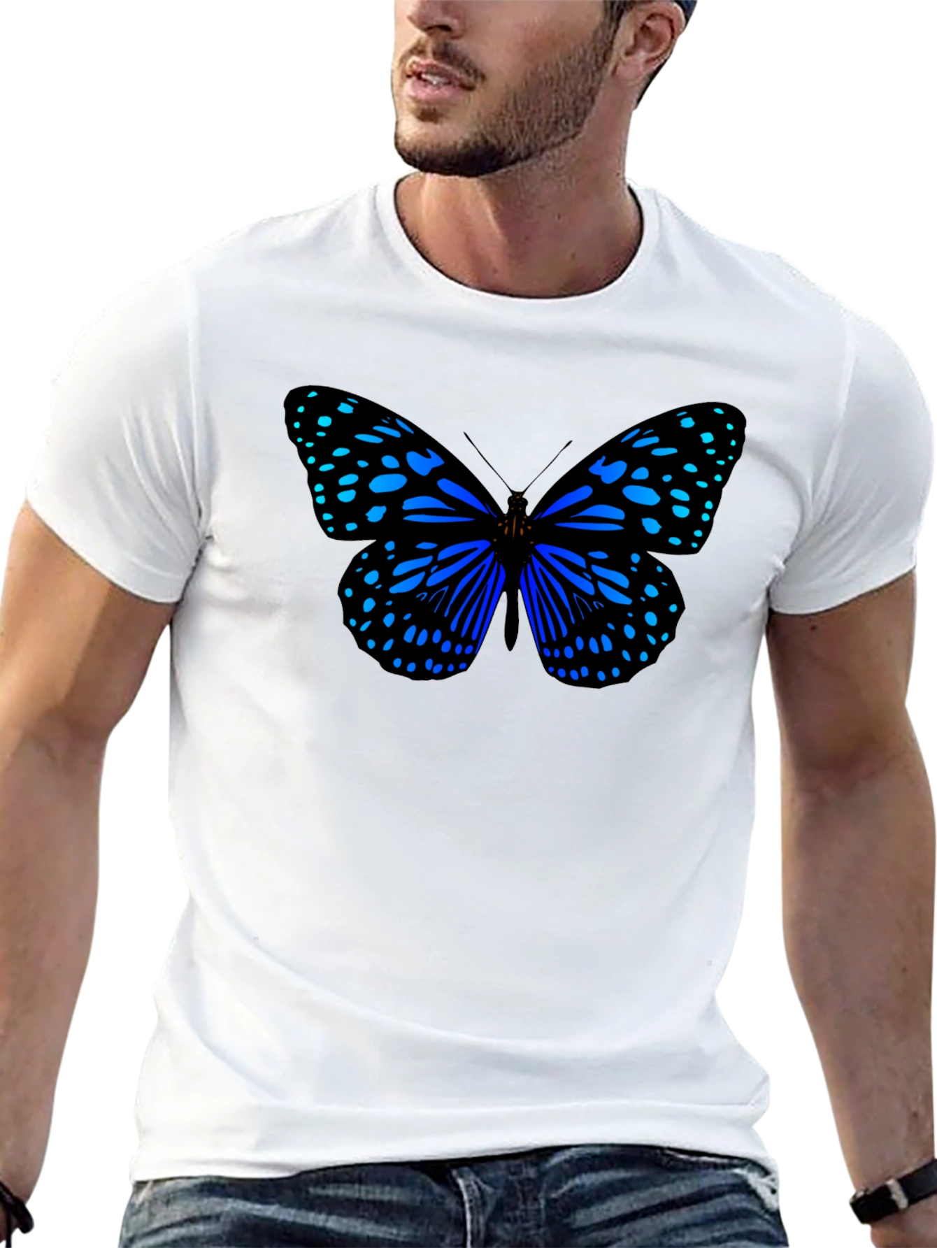 Blue Butterfly Graphic Print T-Shirt