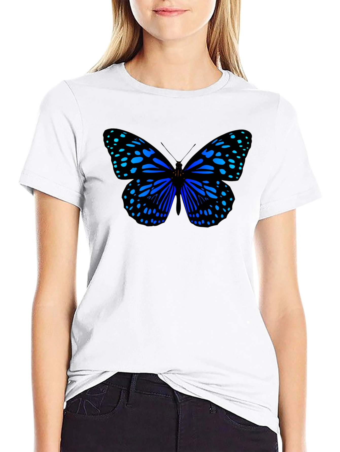 Blue Butterfly Graphic Print T-Shirt
