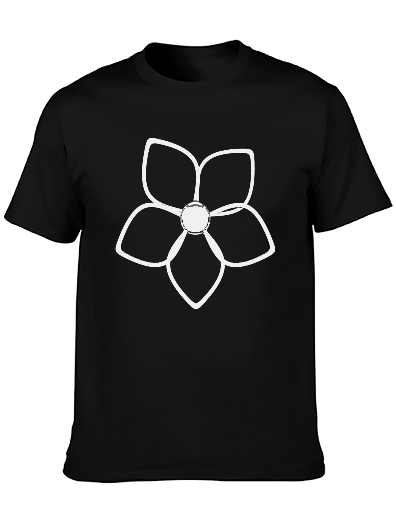 Black T-Shirt with White Flower Graphic
