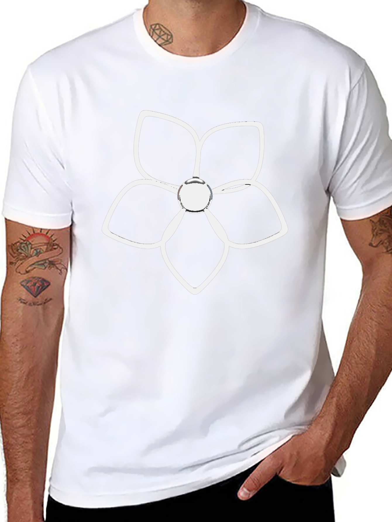 Black T-Shirt with White Flower Graphic