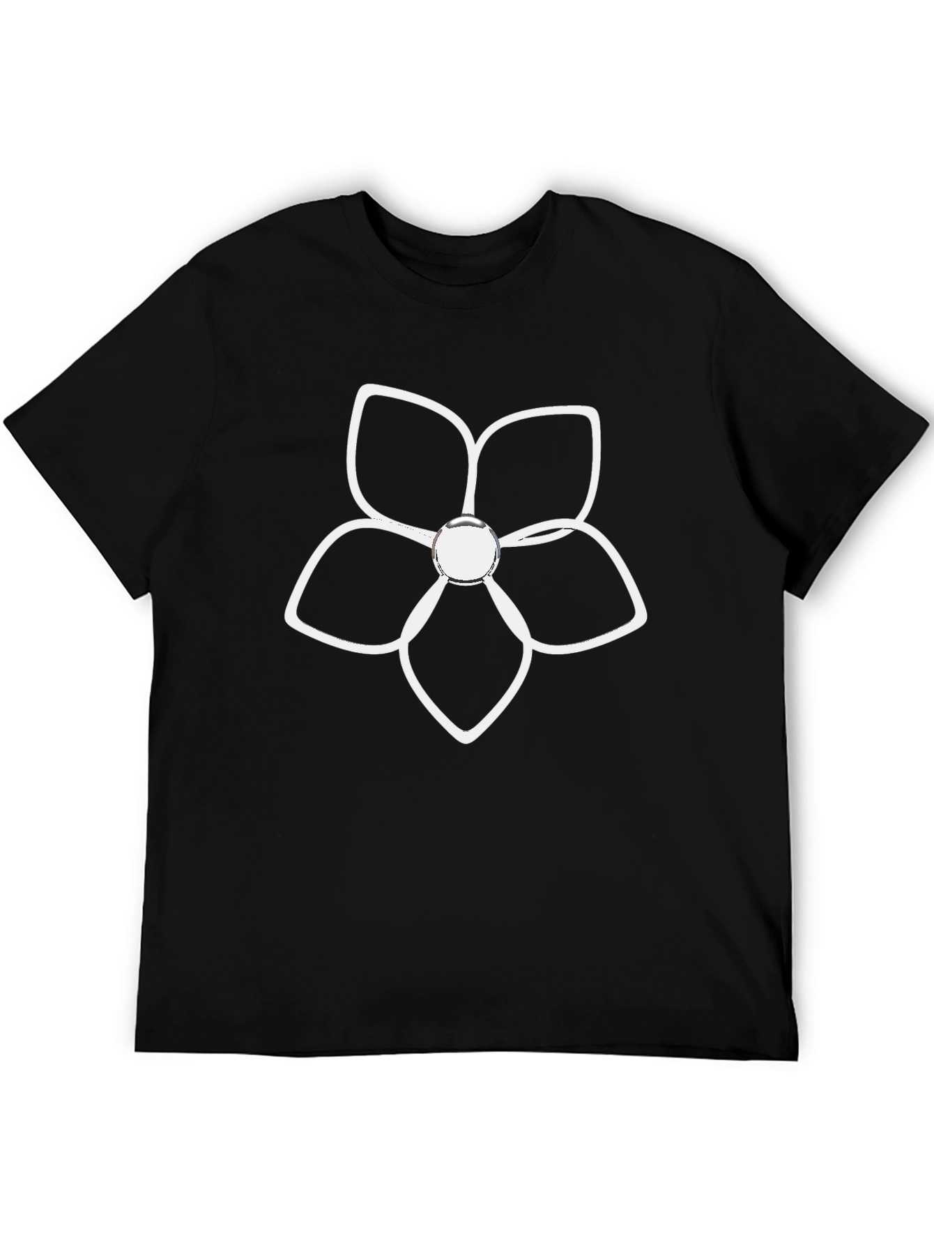 Black T-Shirt with White Flower Graphic