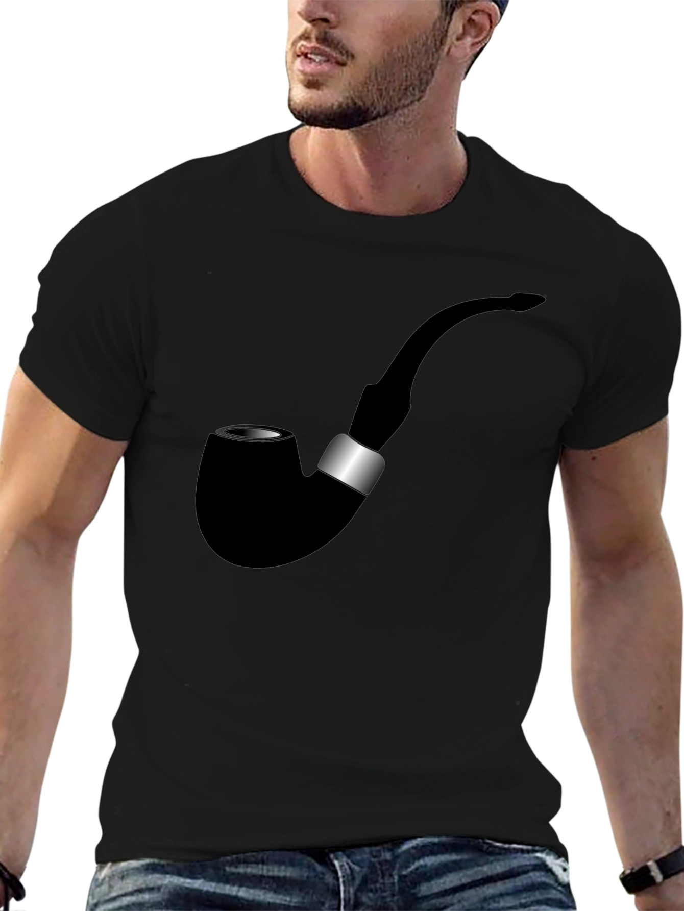 Stylish Black T-Shirt with Smoking Pipe Graphic