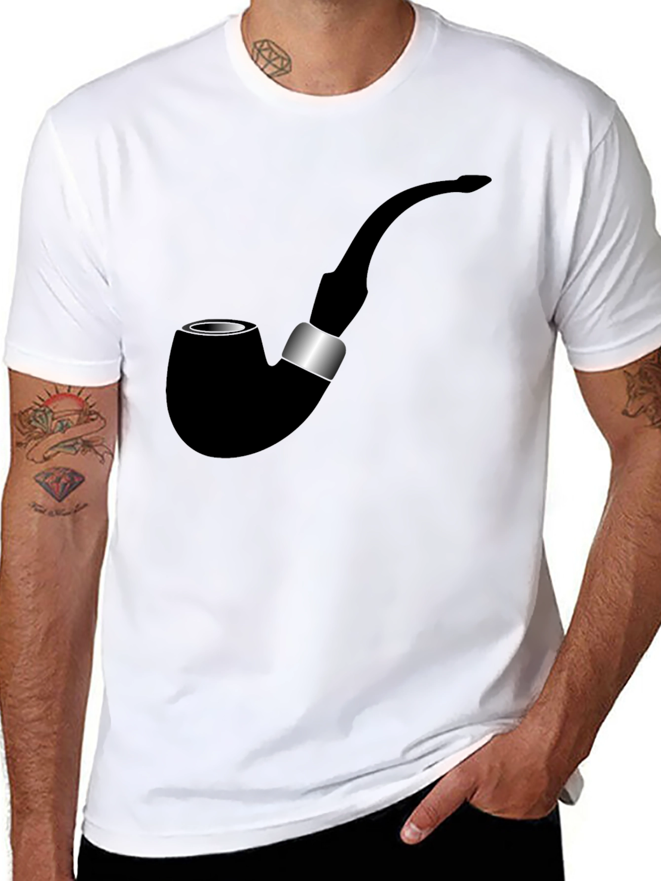 Stylish Black T-Shirt with Smoking Pipe Graphic