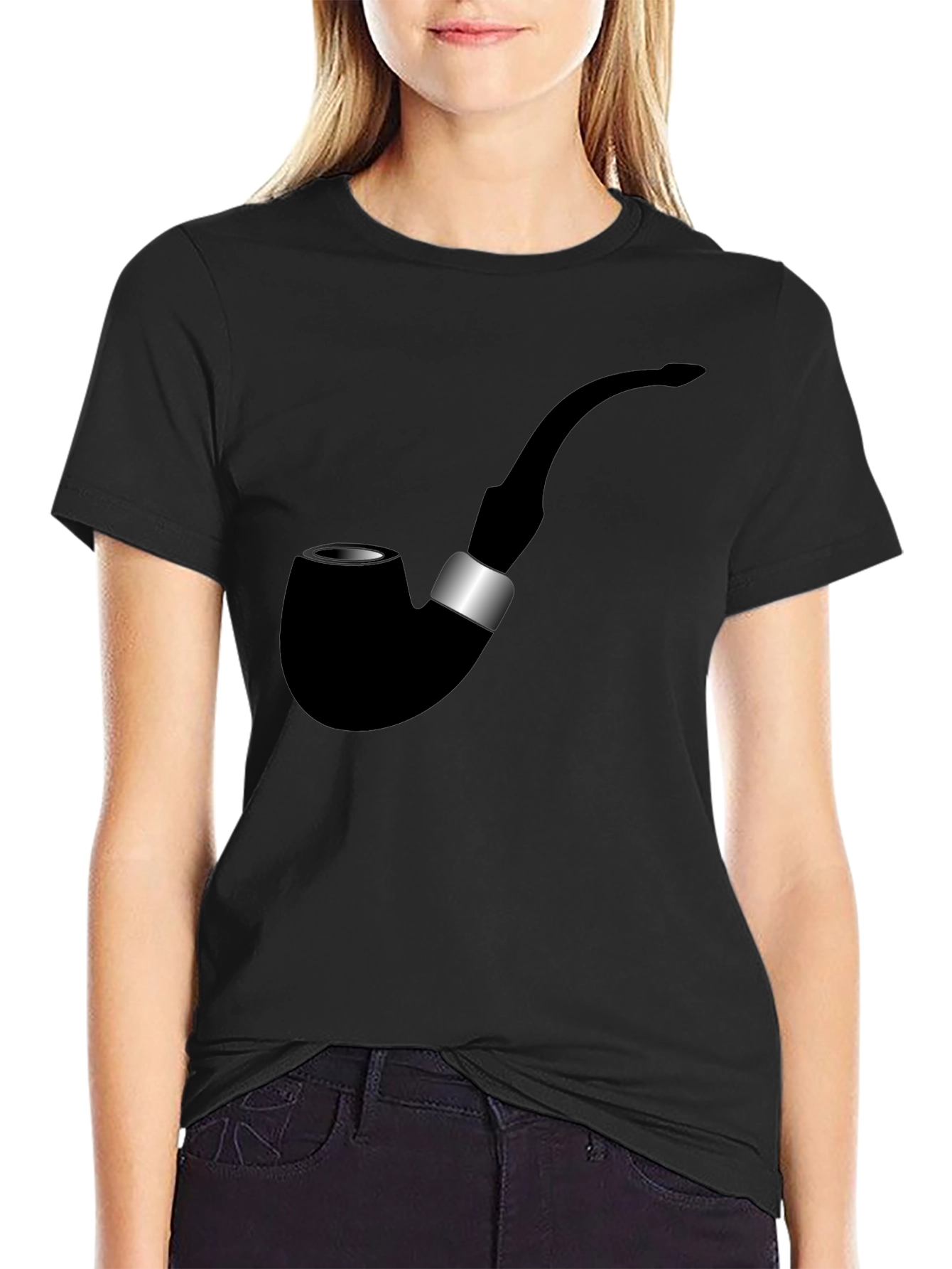 Stylish Black T-Shirt with Smoking Pipe Graphic