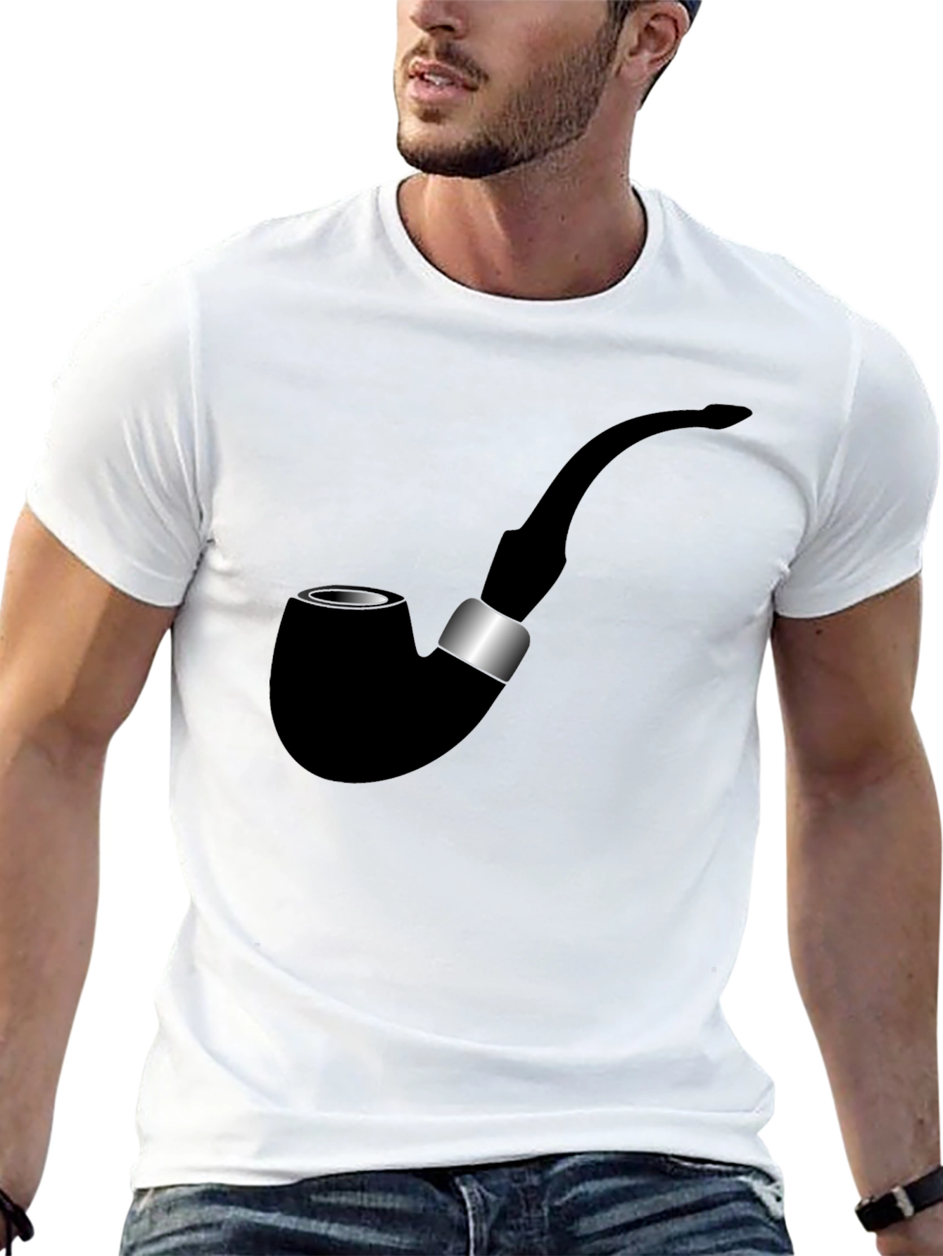 Stylish Black T-Shirt with Smoking Pipe Graphic