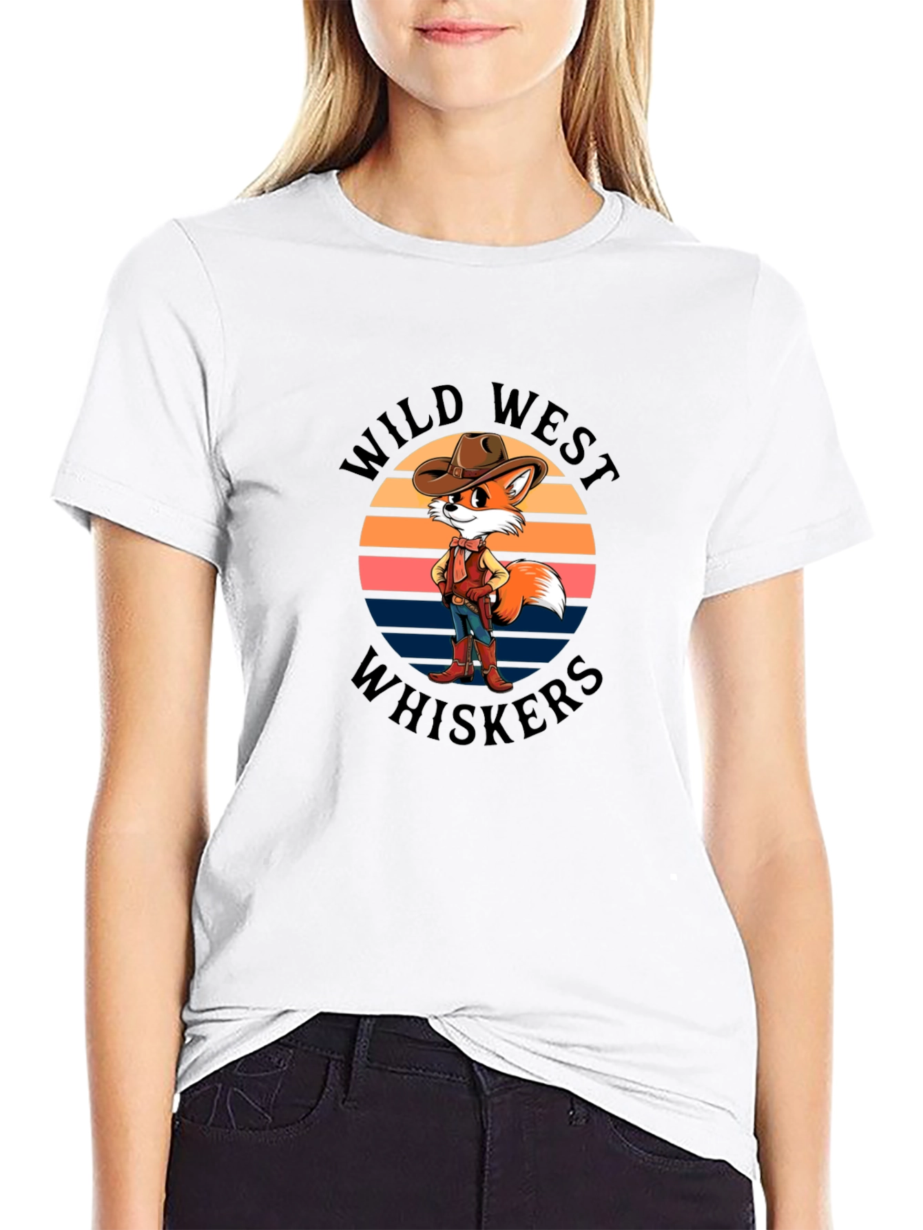 Wild West Whiskers T-Shirt - Cowboy Fox Design