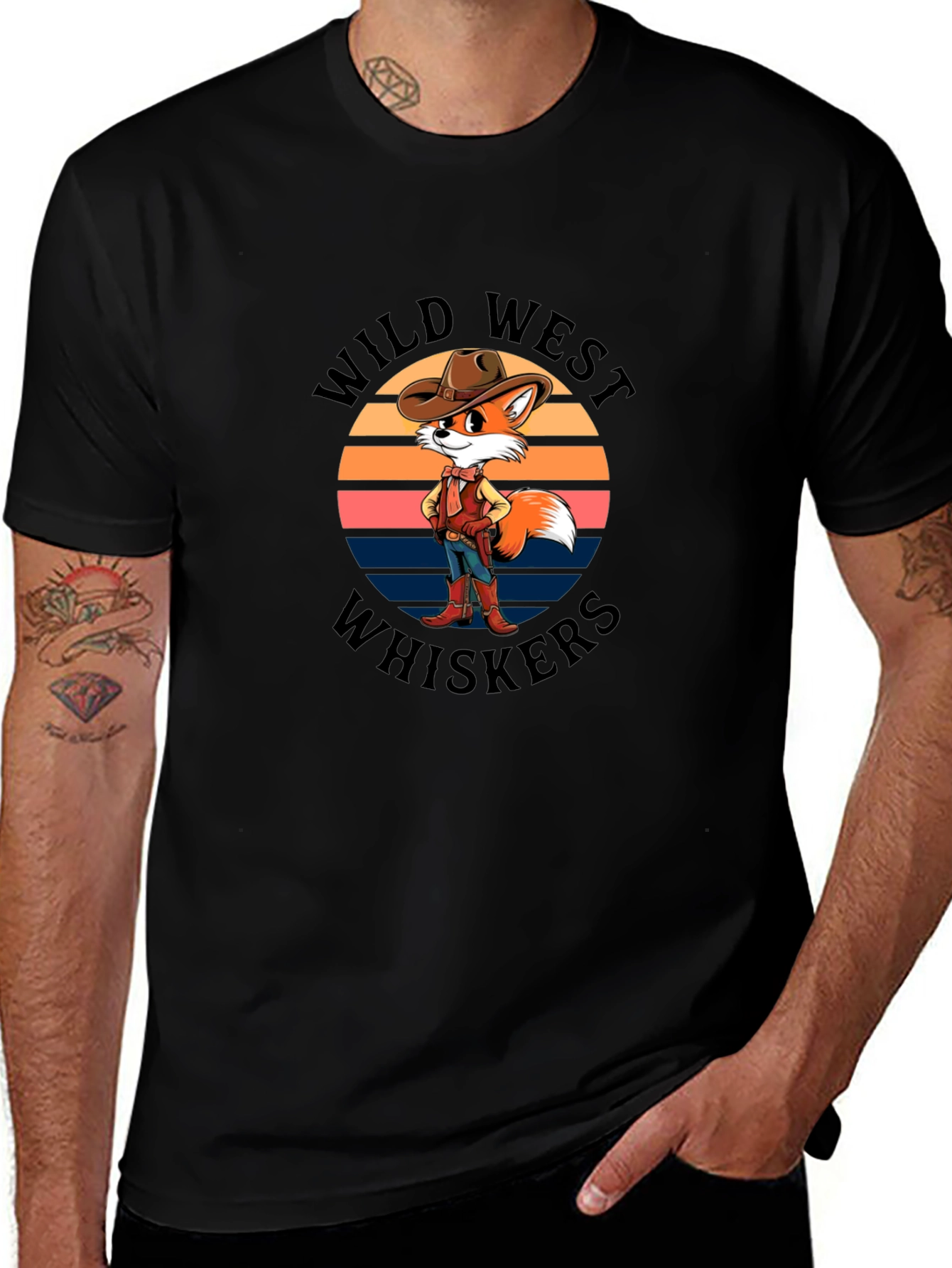 Wild West Whiskers T-Shirt - Cowboy Fox Design