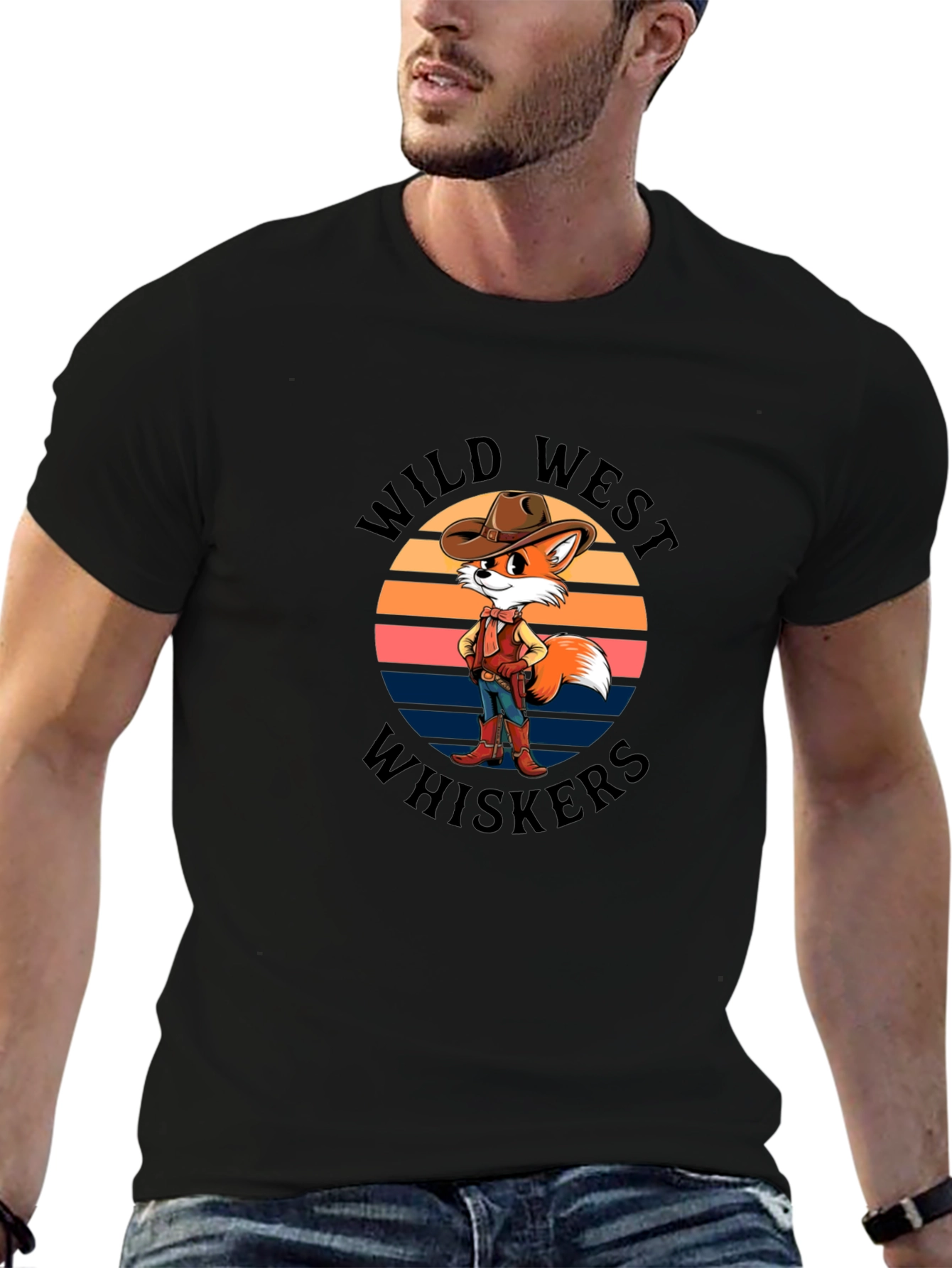 Wild West Whiskers T-Shirt - Cowboy Fox Design