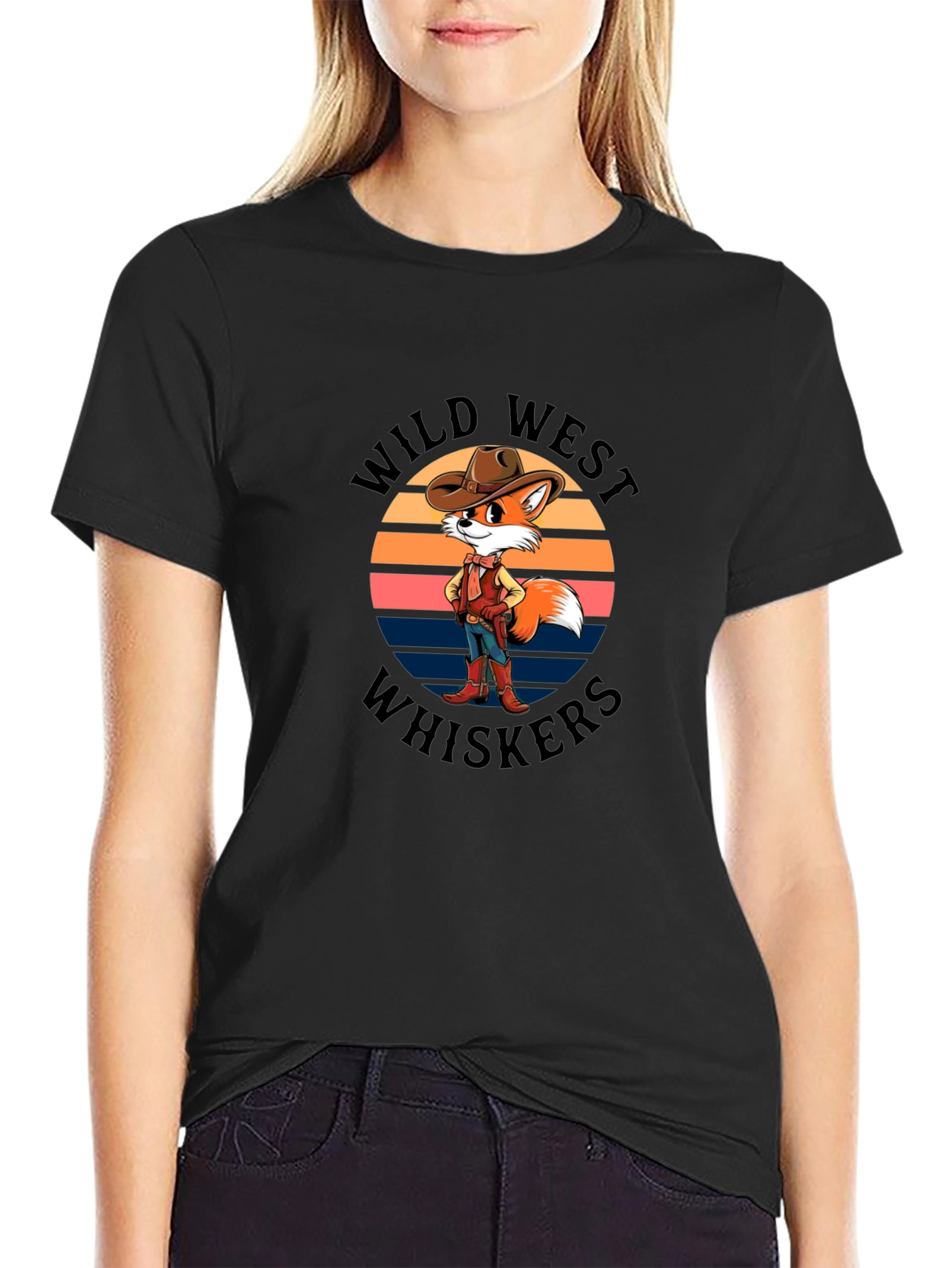 Wild West Whiskers T-Shirt - Cowboy Fox Design