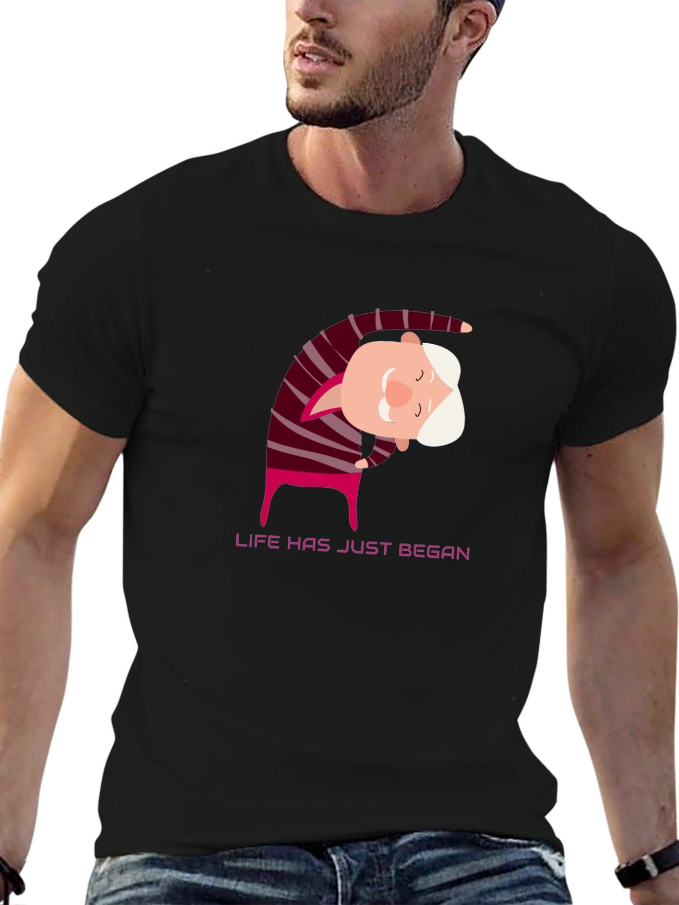 Yoga Grandpa Black T-Shirt - Life Has Just Began