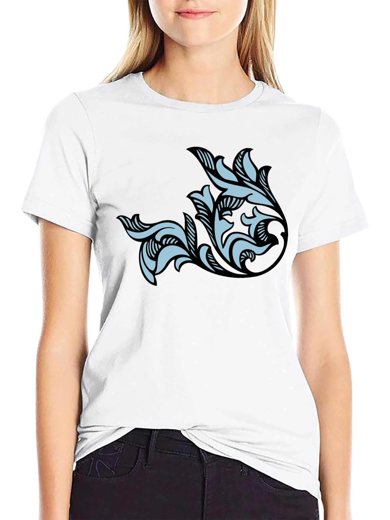 Stylish Black T-Shirt with Floral Graphic Print