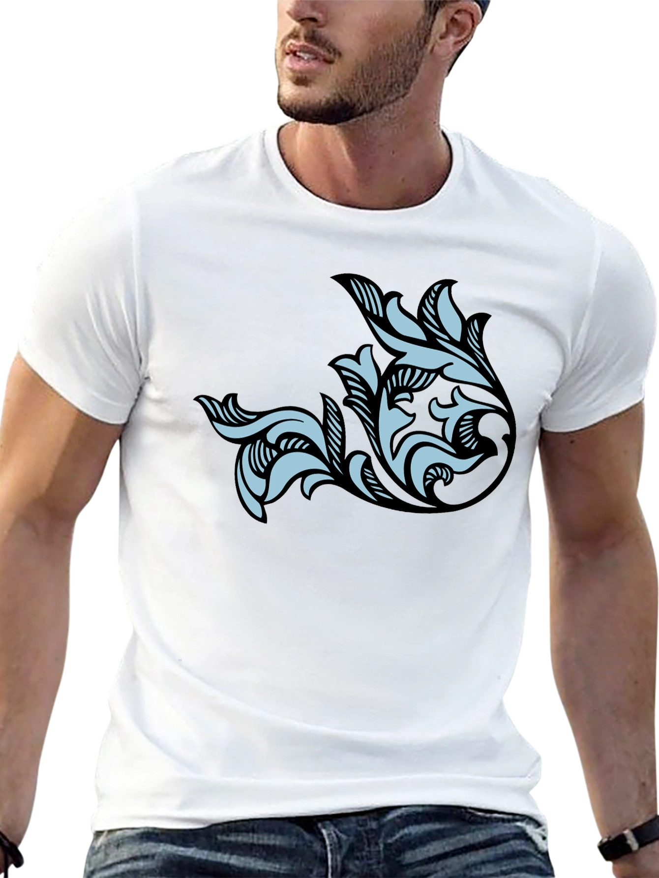 Stylish Black T-Shirt with Floral Graphic Print