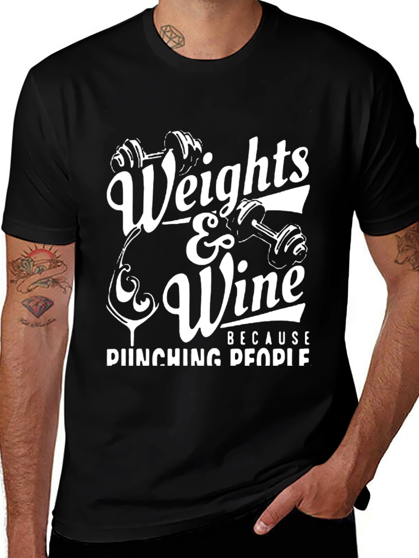 Weights & Wine Black Graphic Tee