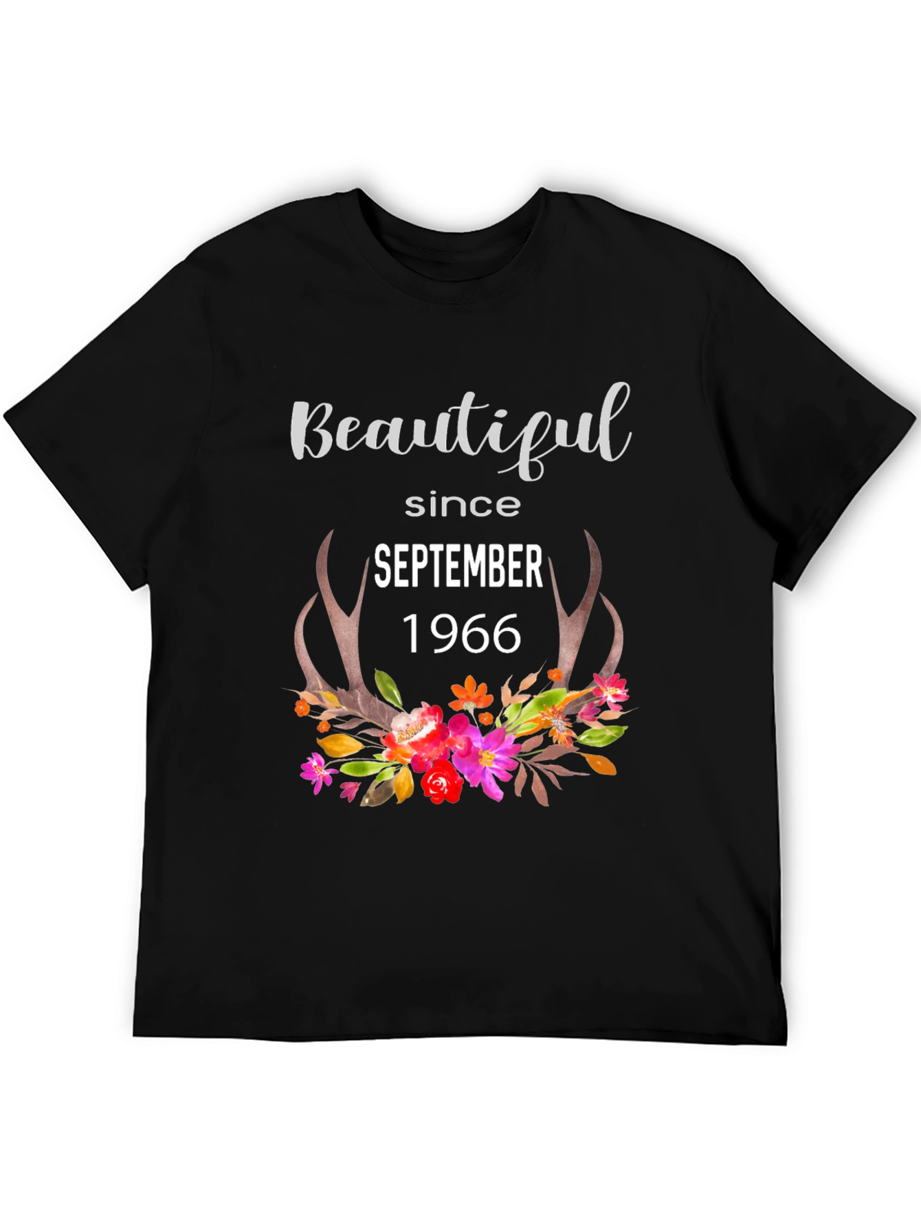 Beautiful Since September 1966 Floral Antler T-Shirt