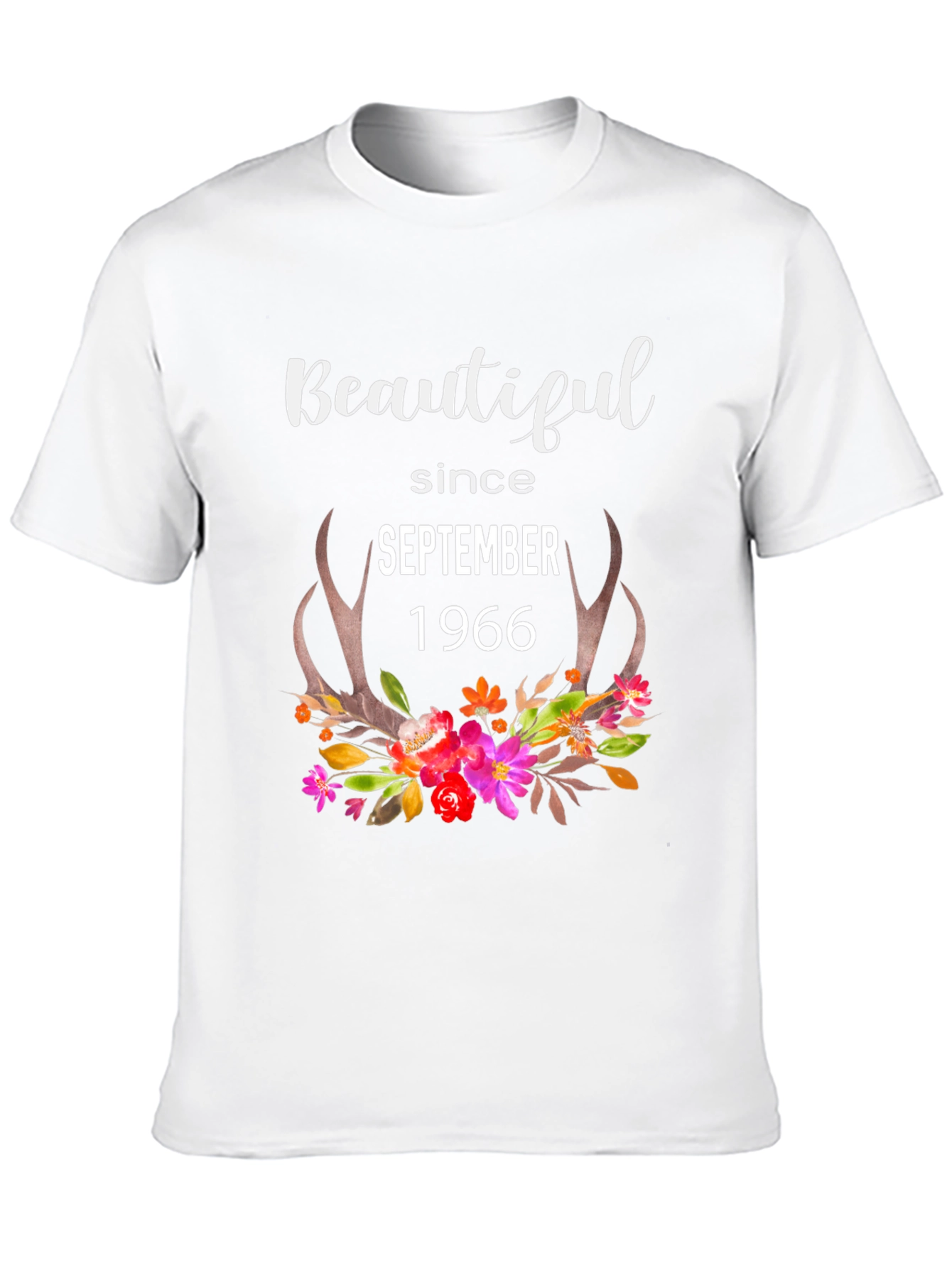 Beautiful Since September 1966 Floral Antler T-Shirt