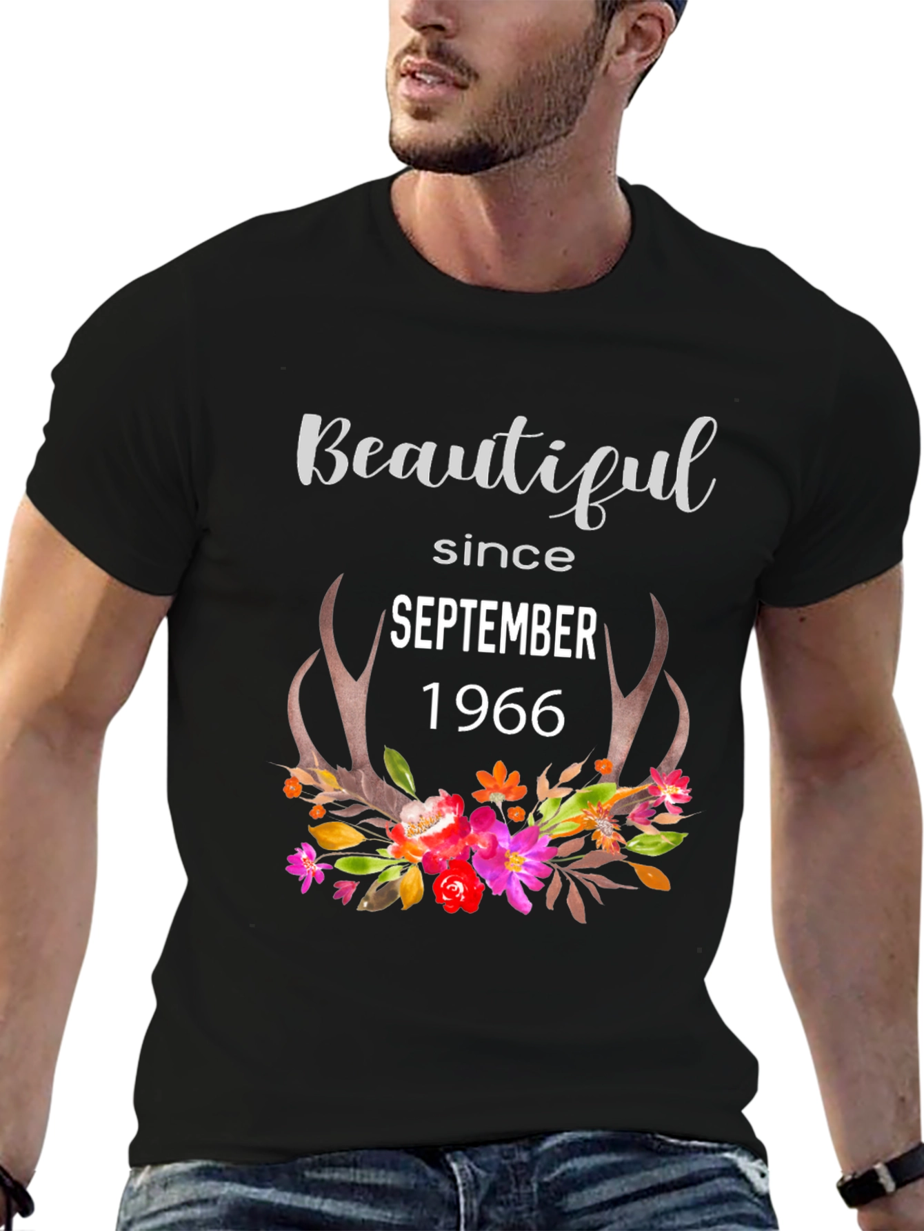 Beautiful Since September 1966 Floral Antler T-Shirt