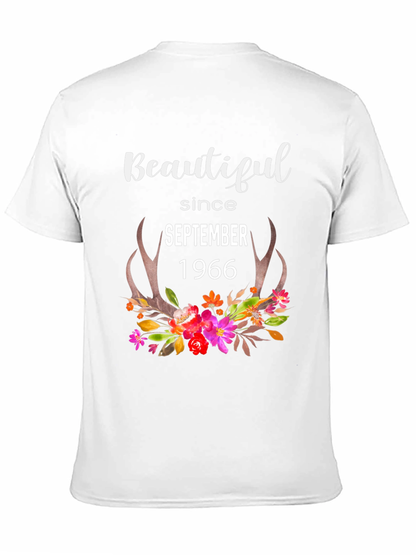 Beautiful Since September 1966 Floral Antler T-Shirt