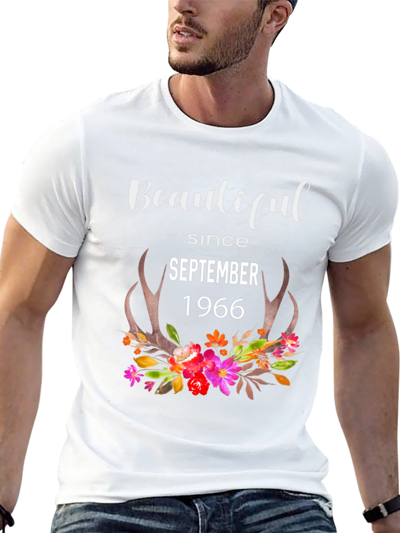 Beautiful Since September 1966 Floral Antler T-Shirt