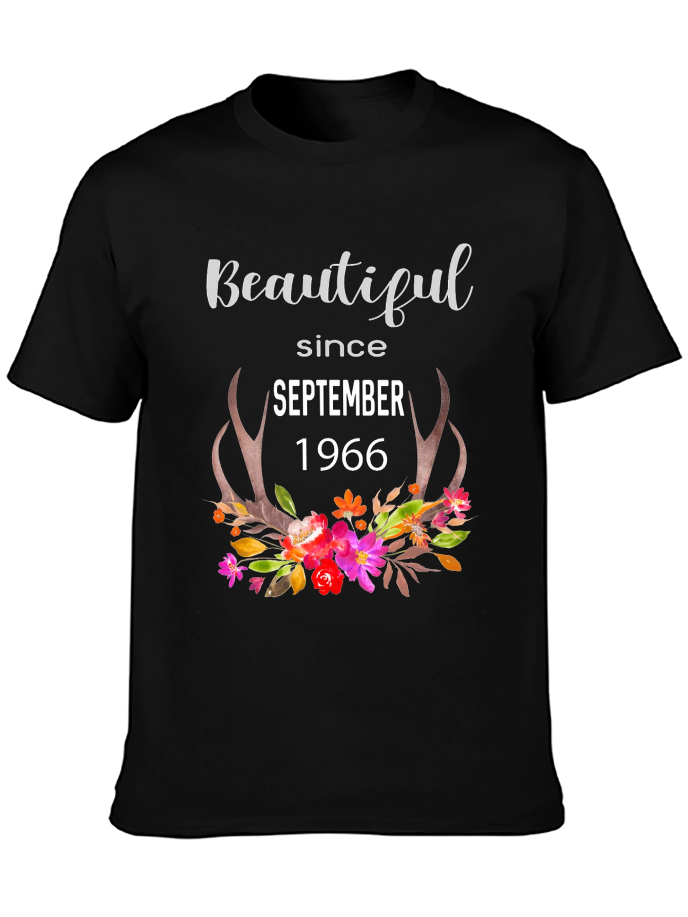 Beautiful Since September 1966 Floral Antler T-Shirt