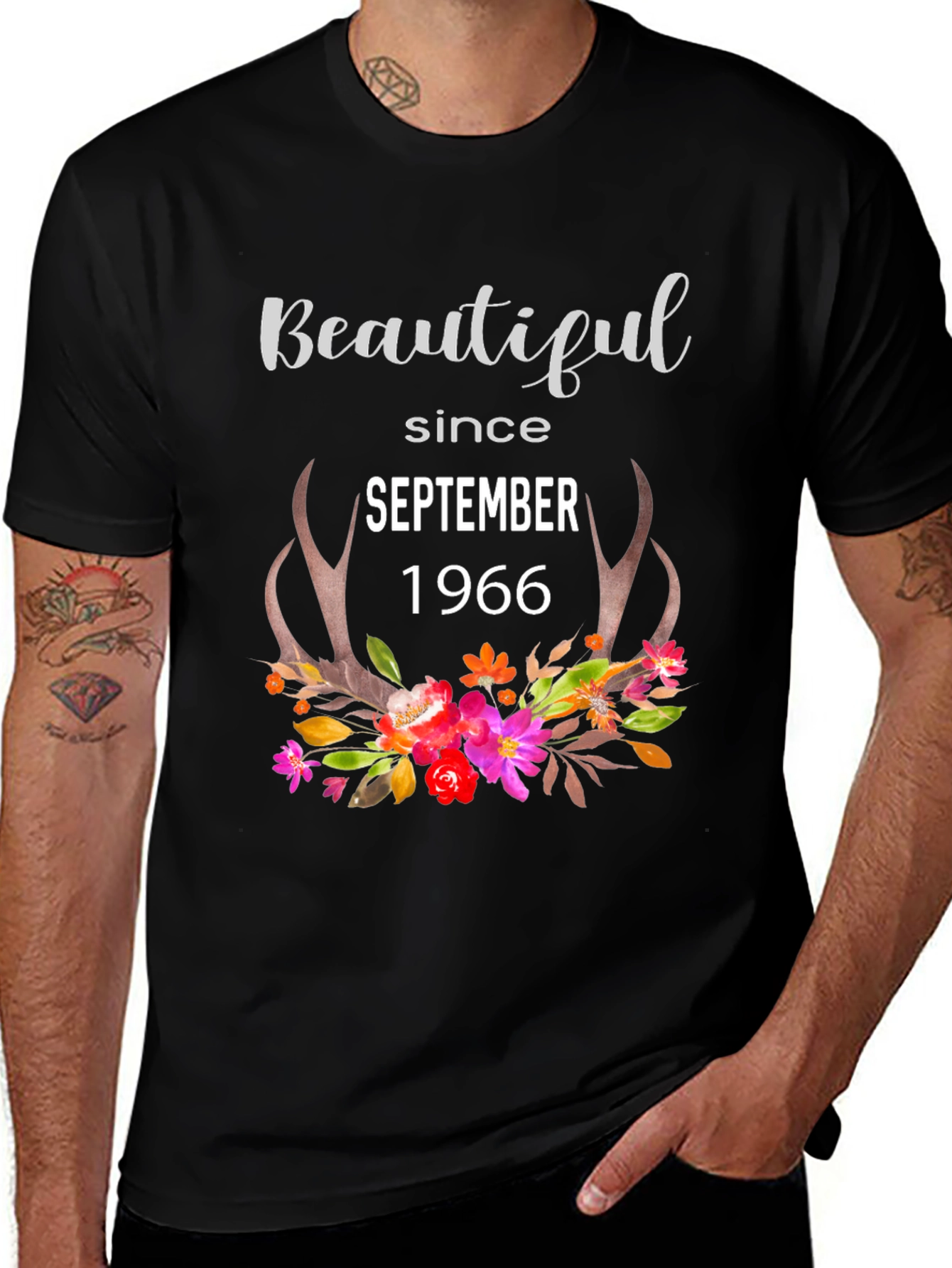 Beautiful Since September 1966 Floral Antler T-Shirt