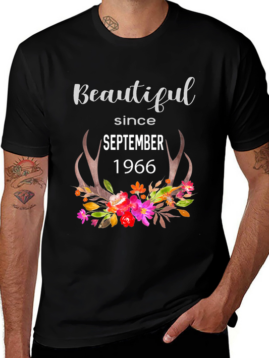 Beautiful Since September 1966 Floral Antler T-Shirt