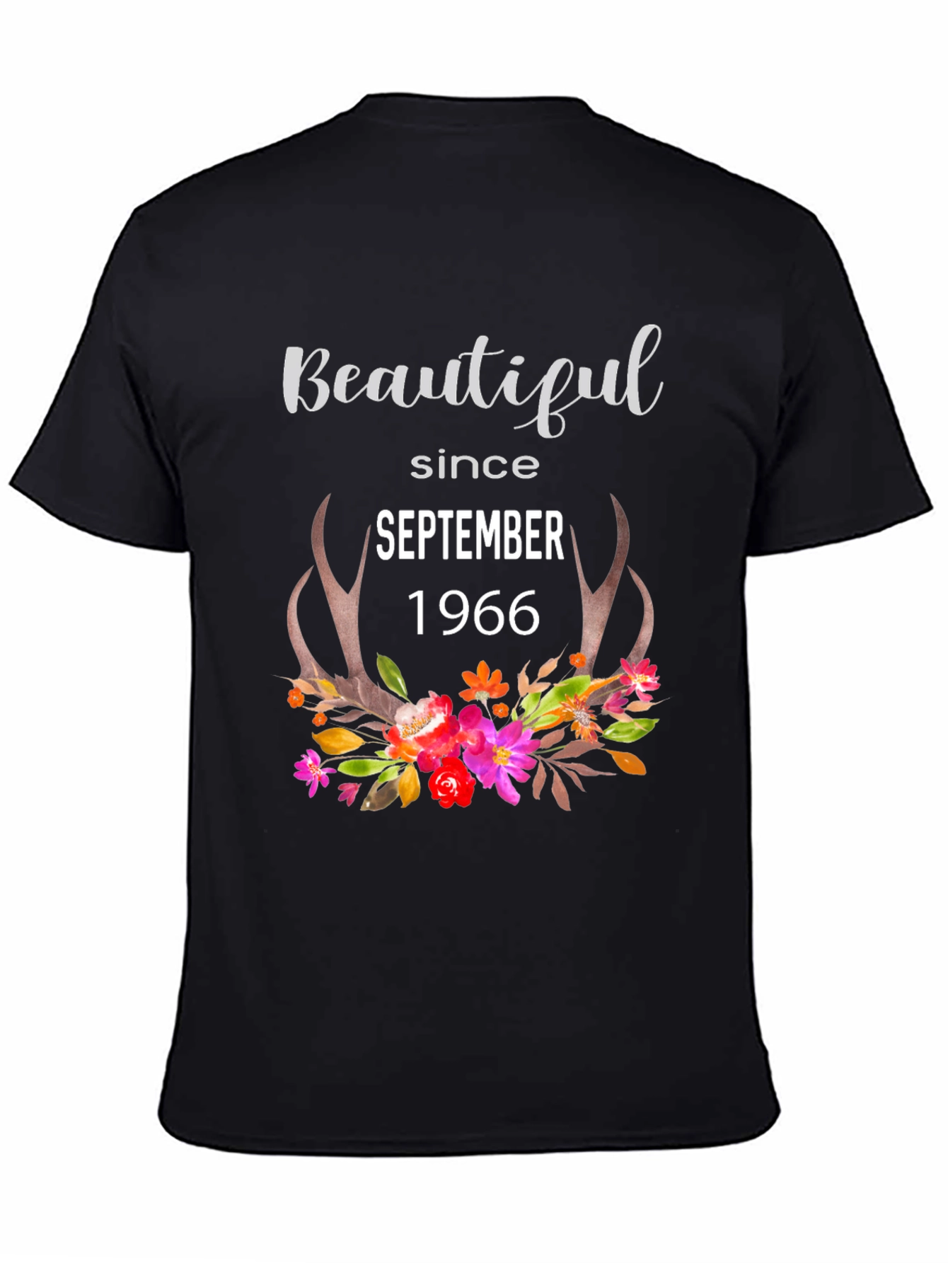 Beautiful Since September 1966 Floral Antler T-Shirt