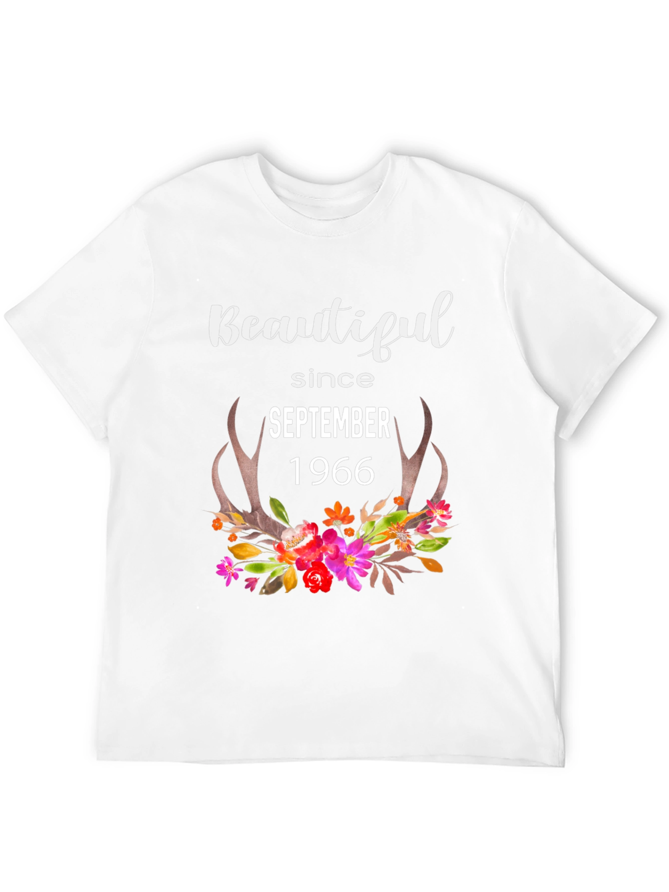 Beautiful Since September 1966 Floral Antler T-Shirt