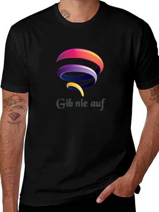 Black T-Shirt with Colorful Swirl Graphic