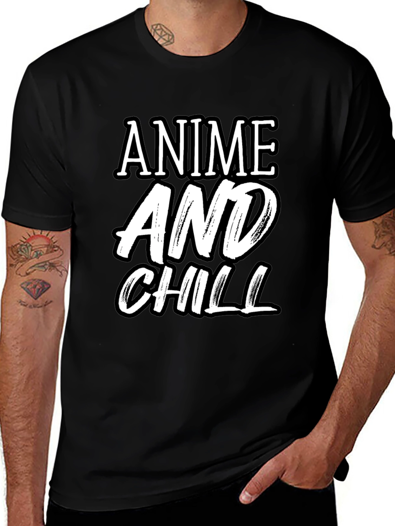 Anime and Chill Graphic Tee - Stylish Black T-Shirt