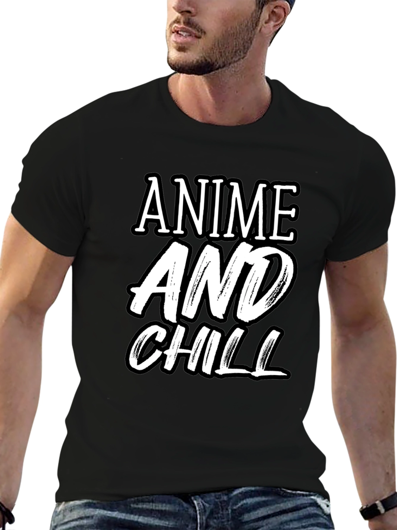 Anime and Chill Graphic Tee - Stylish Black T-Shirt