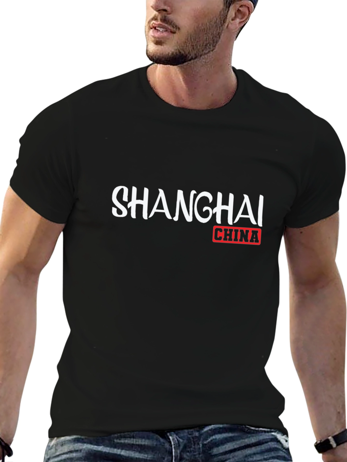 Shanghai China Graphic Tee - Black Cotton T-Shirt