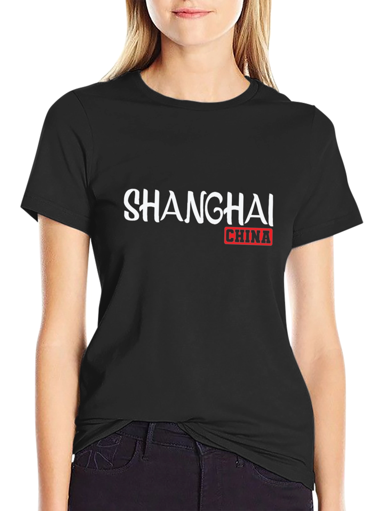 Shanghai China Graphic Tee - Black Cotton T-Shirt