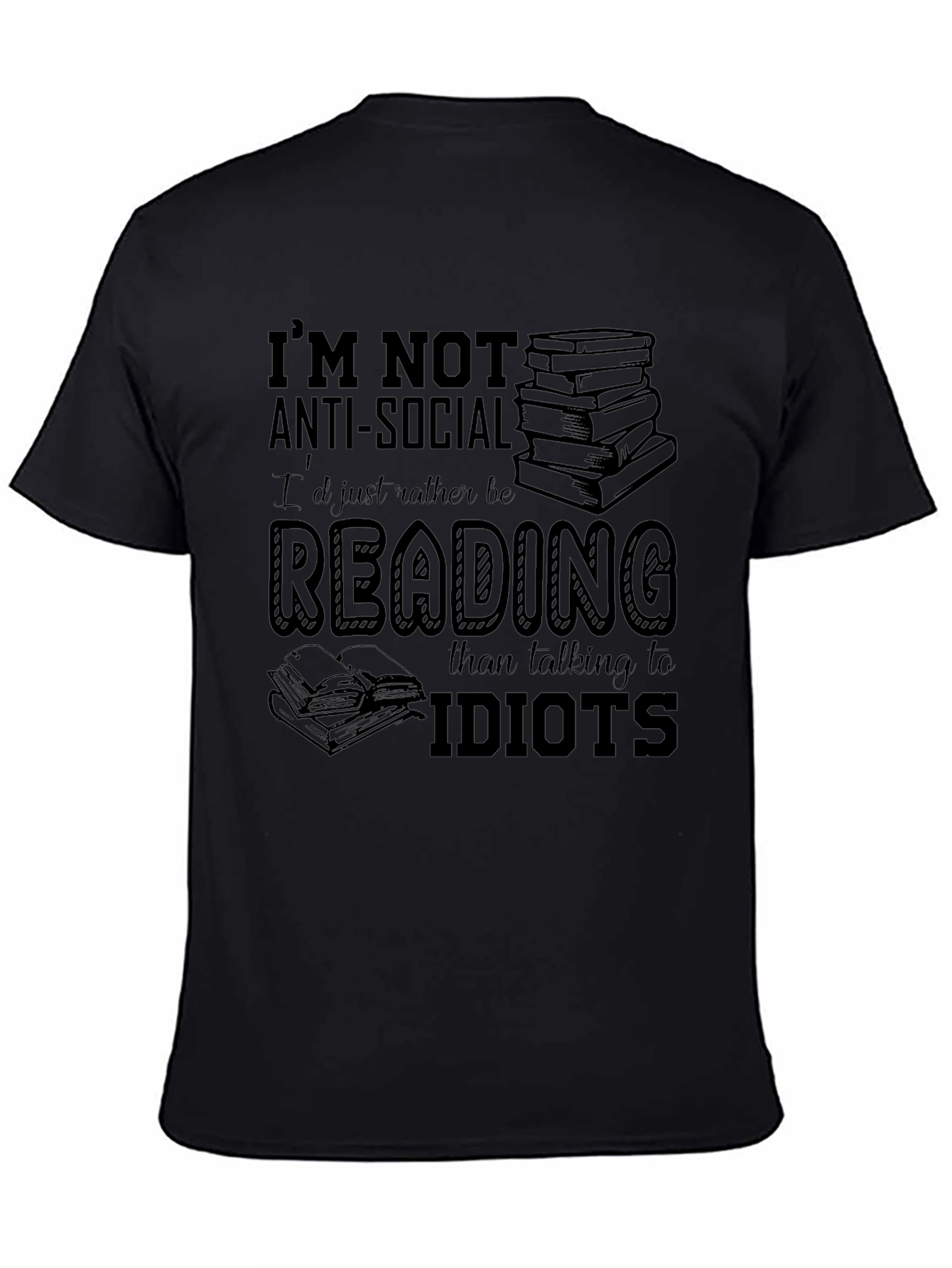 Reading Lover Black T-Shirt - Anti-Social Bookworm Tee