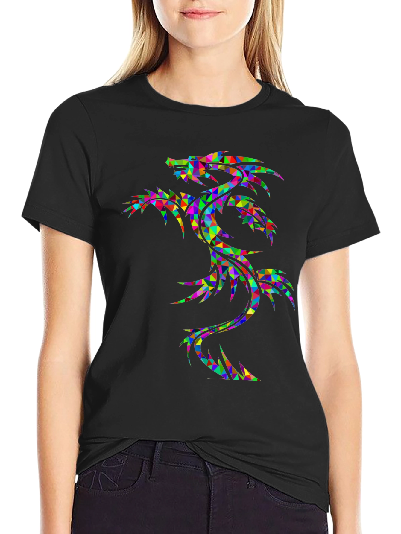 Geometric Dragon Graphic Tee - Bold Black Shirt