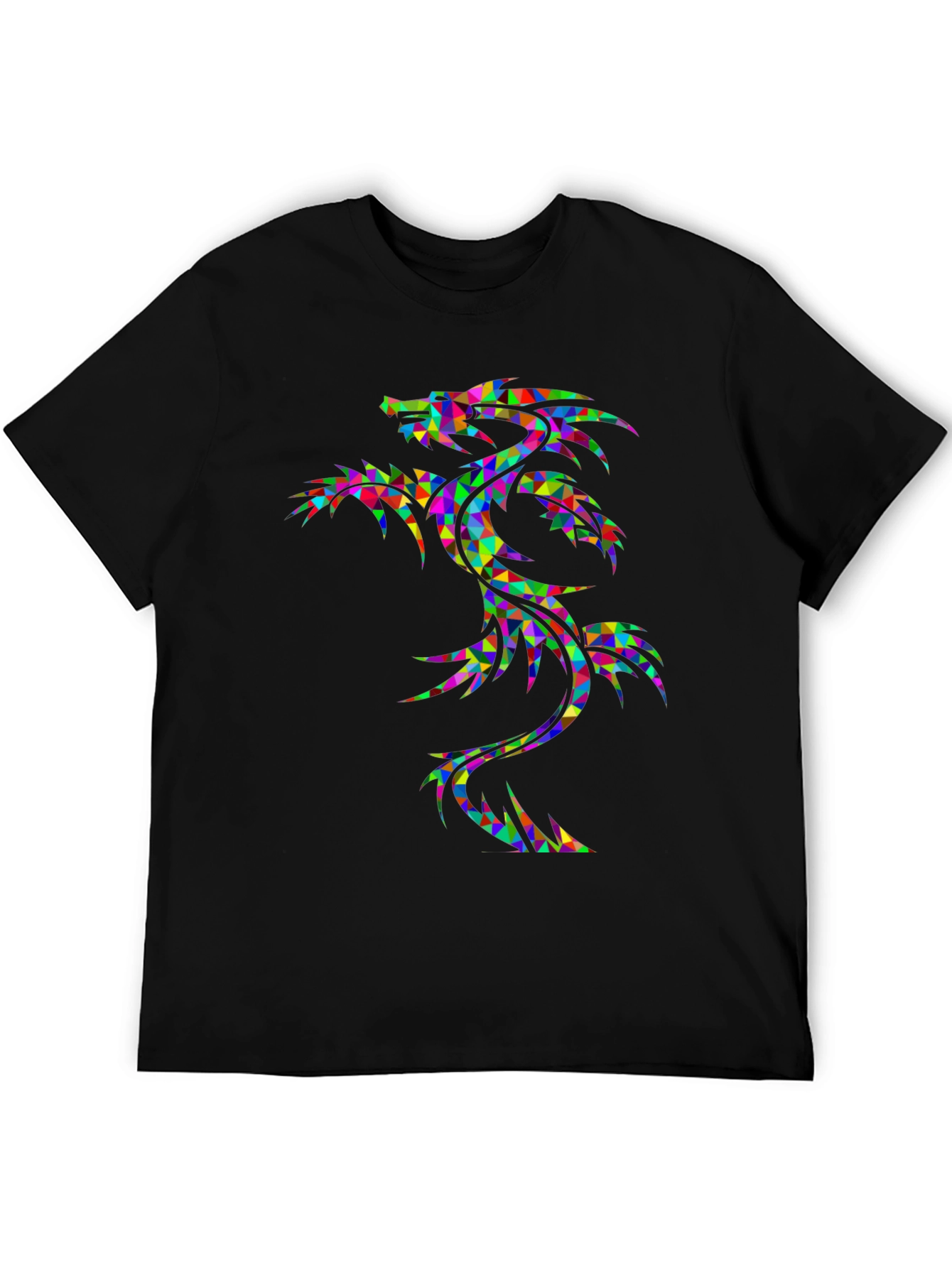 Geometric Dragon Graphic Tee - Bold Black Shirt