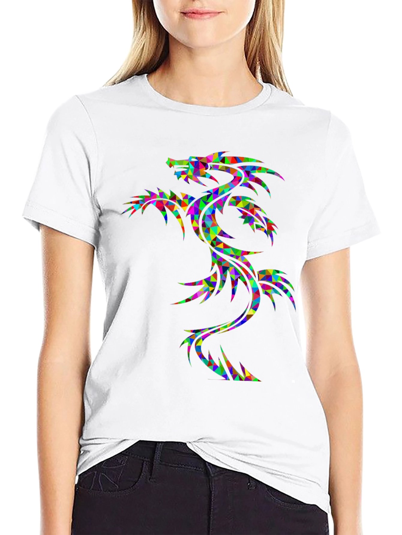 Geometric Dragon Graphic Tee - Bold Black Shirt
